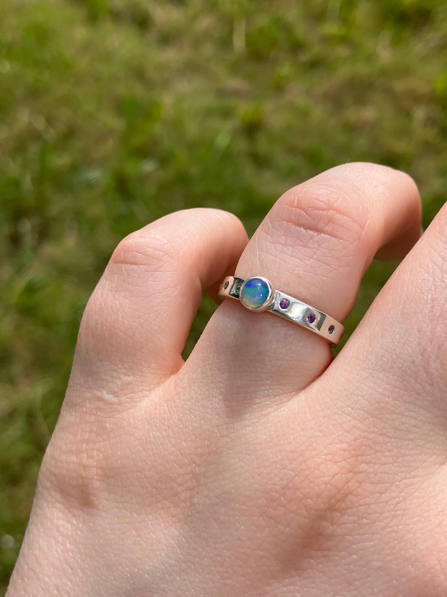 Opal, Peridot, Emerald, Sapphire, Tsavorite, Topaz, Sapphire, Alexandrite, Iolite, Amethyst and Sterling Silver Ring