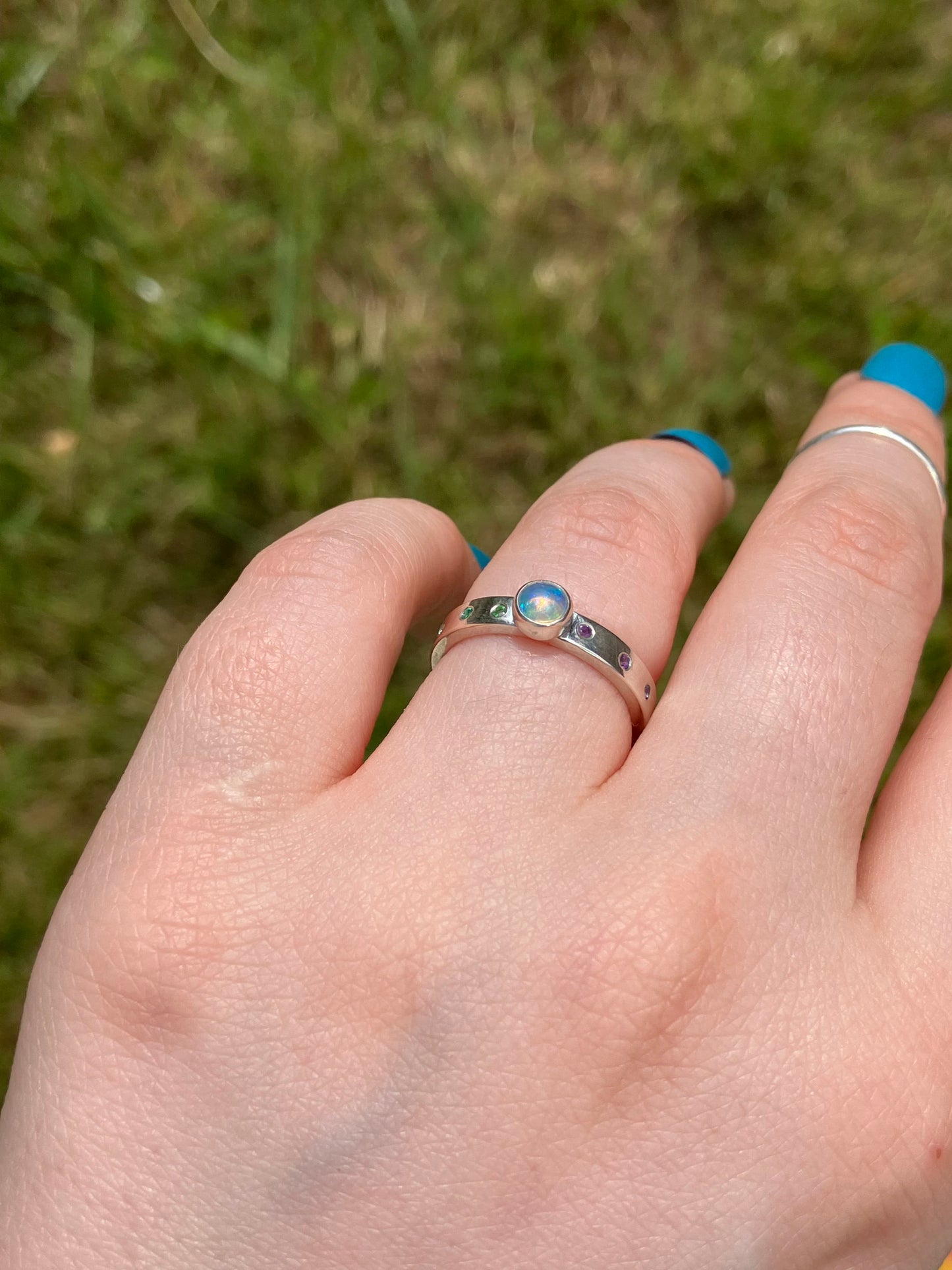 Opal, Peridot, Emerald, Sapphire, Tsavorite, Topaz, Sapphire, Alexandrite, Iolite, Amethyst and Sterling Silver Ring