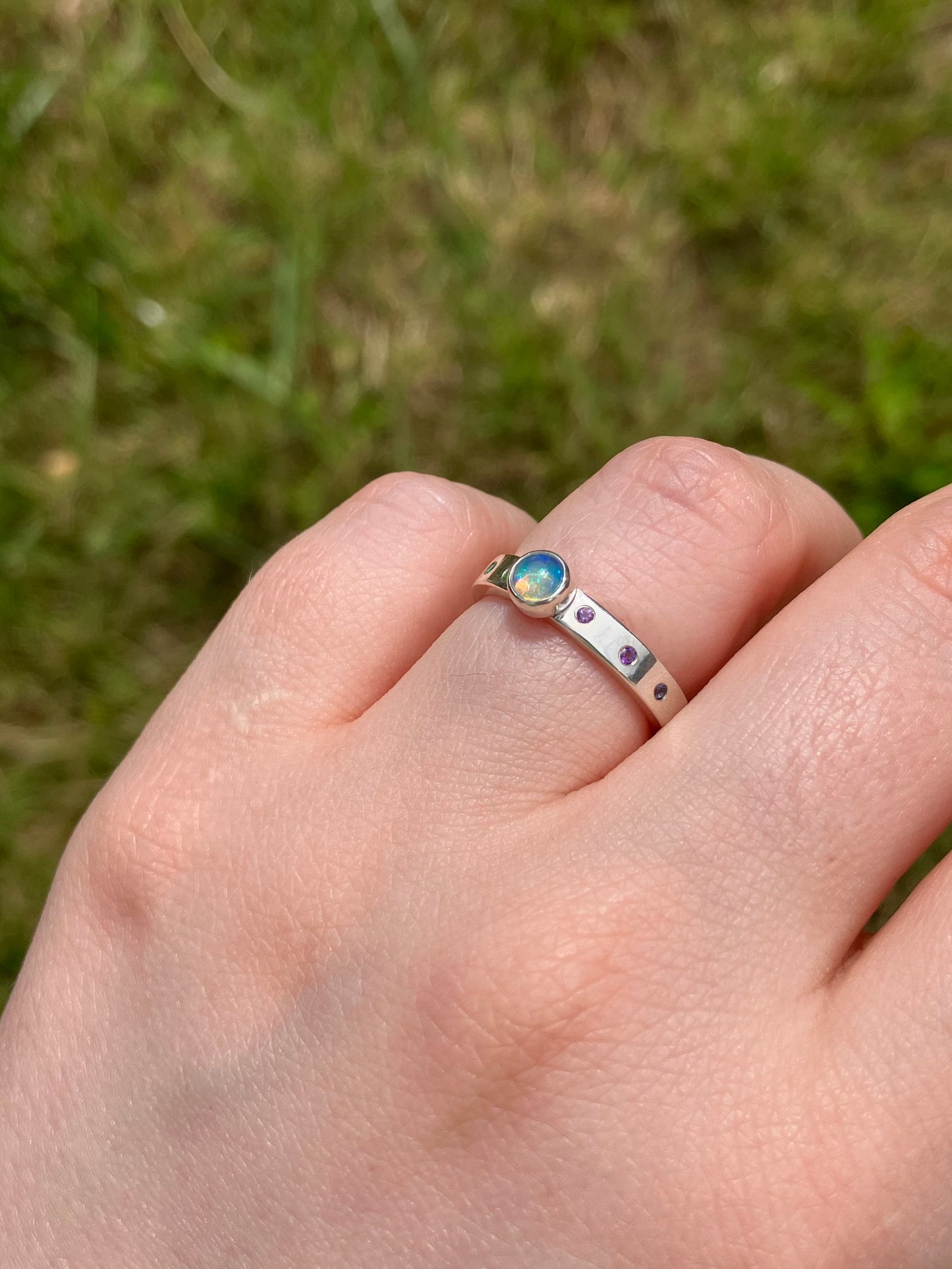 Opal, Peridot, Emerald, Sapphire, Tsavorite, Topaz, Sapphire, Alexandrite, Iolite, Amethyst and Sterling Silver Ring