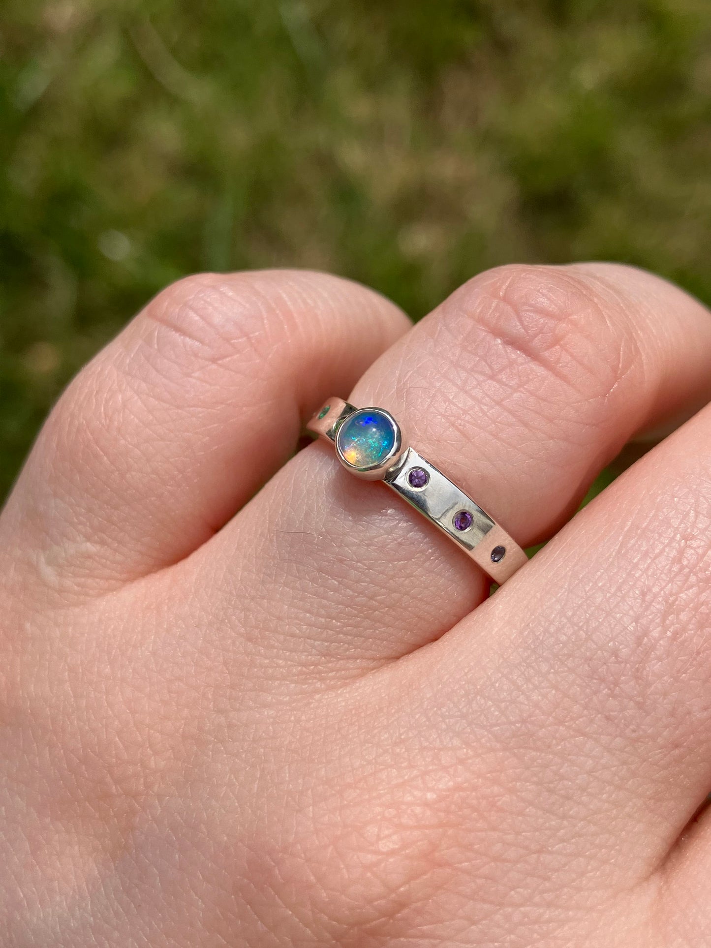 Opal, Peridot, Emerald, Sapphire, Tsavorite, Topaz, Sapphire, Alexandrite, Iolite, Amethyst and Sterling Silver Ring