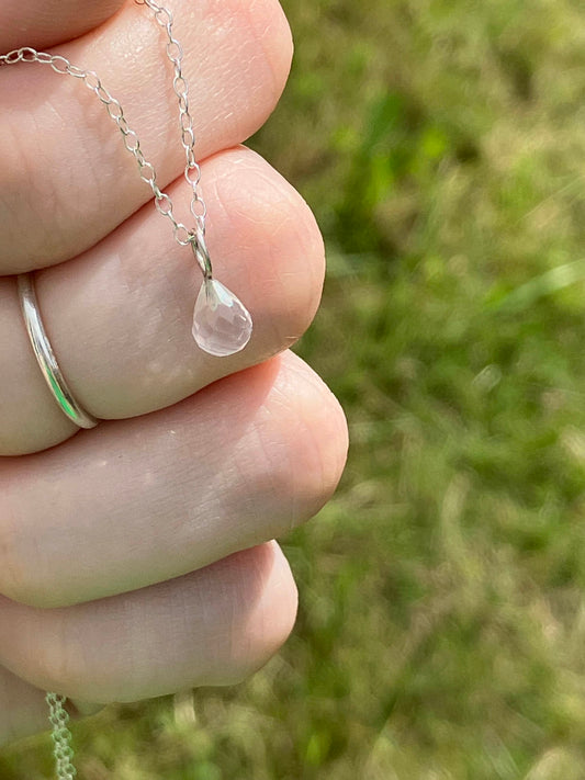 Morganite Drop and Sterling Silver Necklace with Sterling Silver Chain