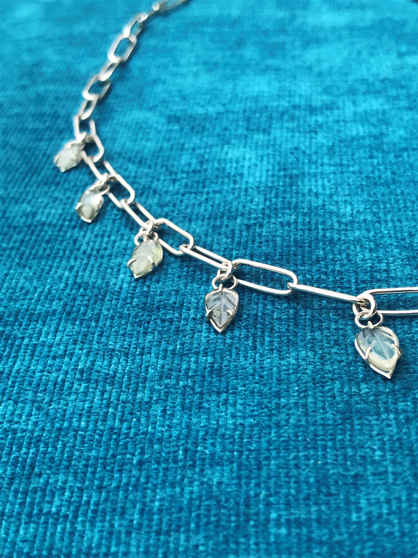 Carved Tourmaline Leaves and Recycled Sterling Silver Handmade Choker Chain Necklace