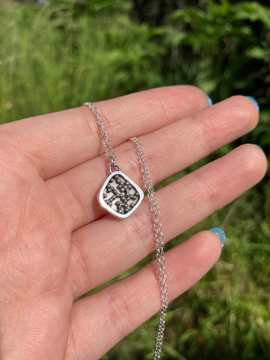 Grey Moonstone and Sterling Silver Granulation Backed Pendant Necklace
