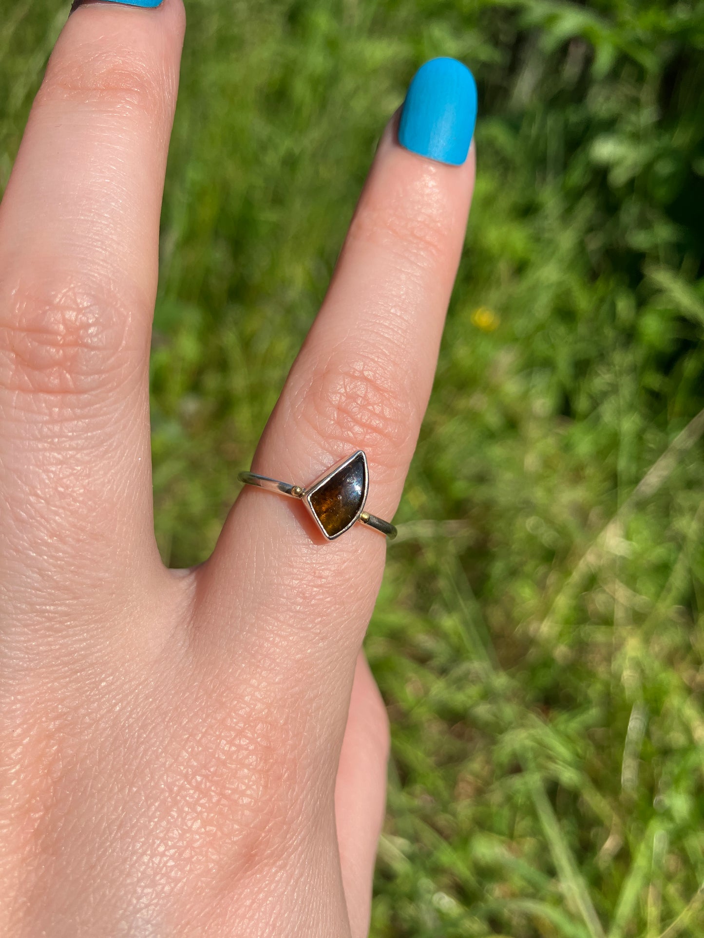 Tourmaline, Sterling Silver and 18ct Gold Rings with Granulation Detailing