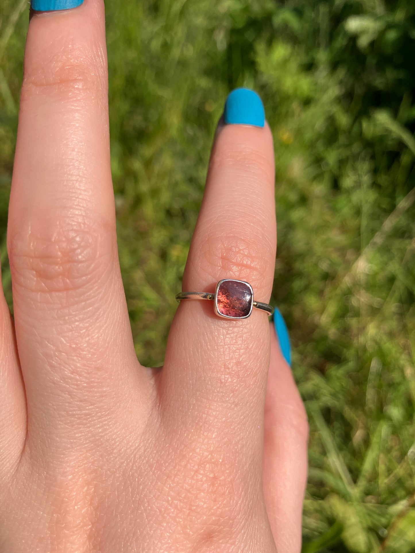 Tourmaline, Sterling Silver and 18ct Gold Rings with Granulation Detailing