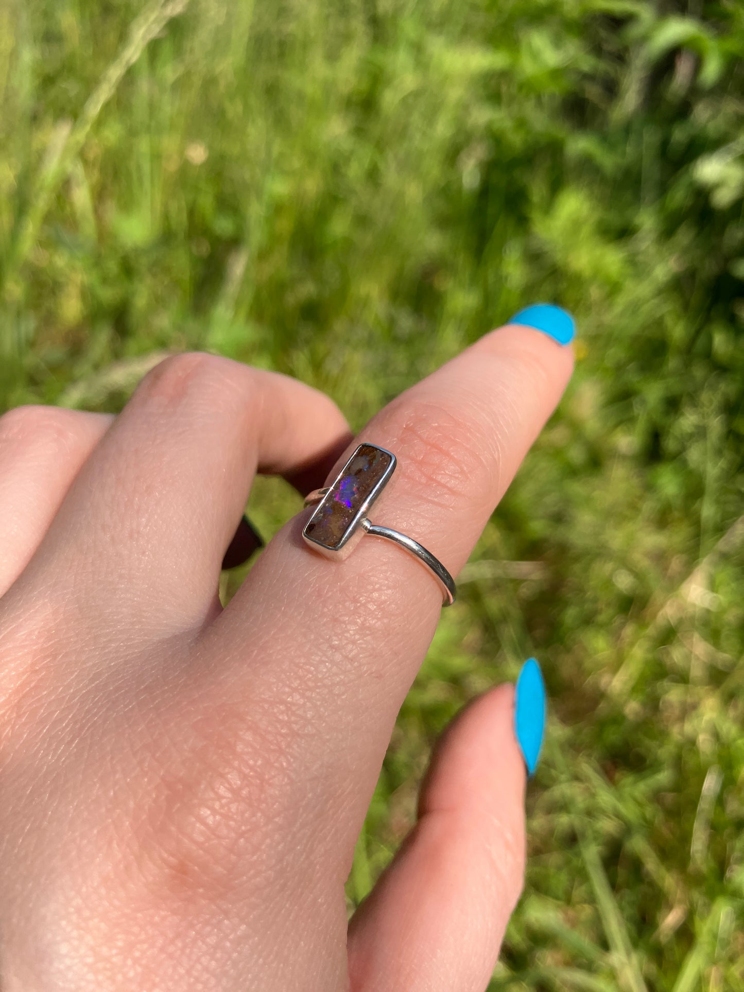 Australian Boulder Opal and Sterling Silver Ring - UK Size M