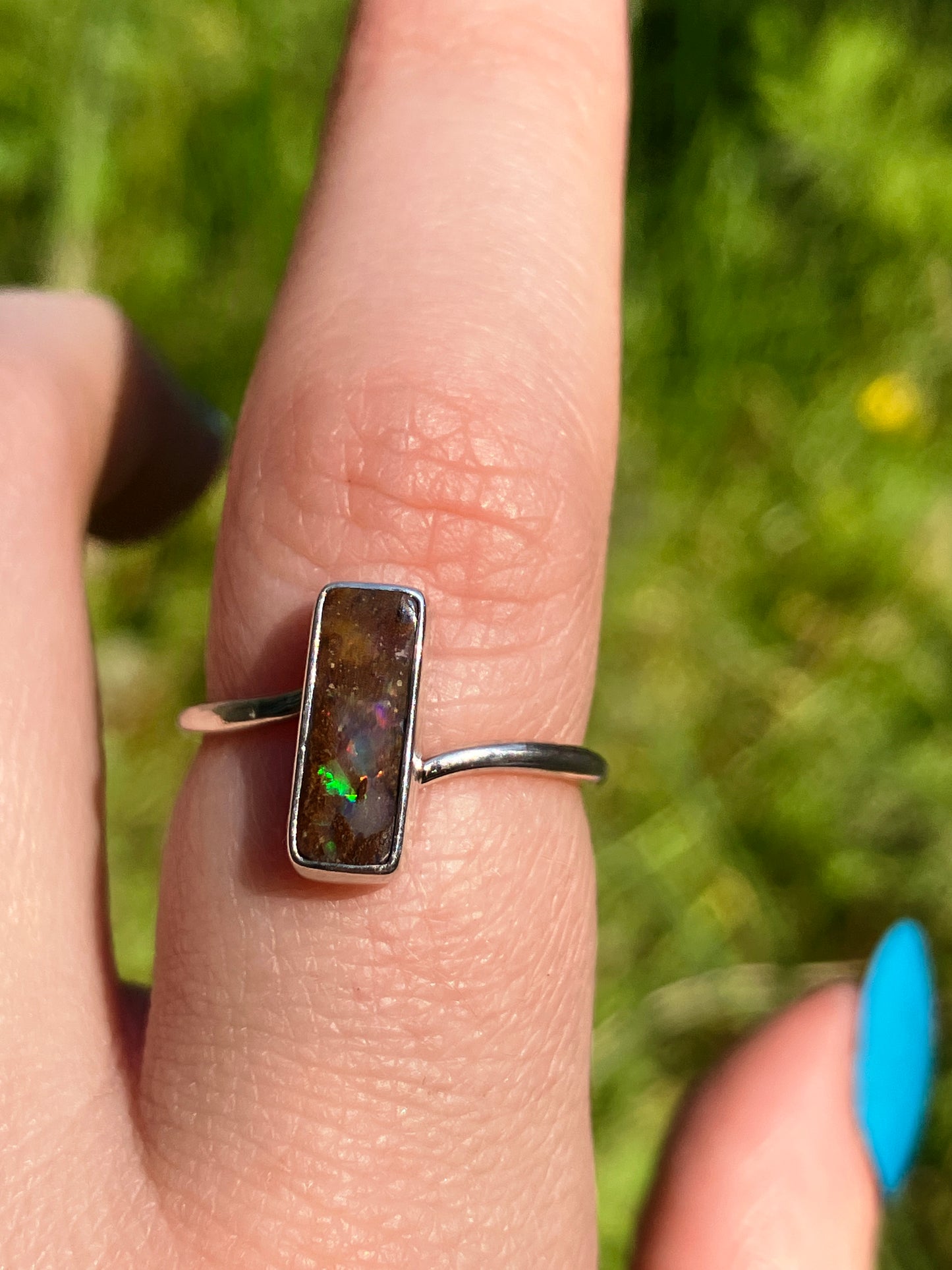 Australian Boulder Opal and Sterling Silver Ring - UK Size M