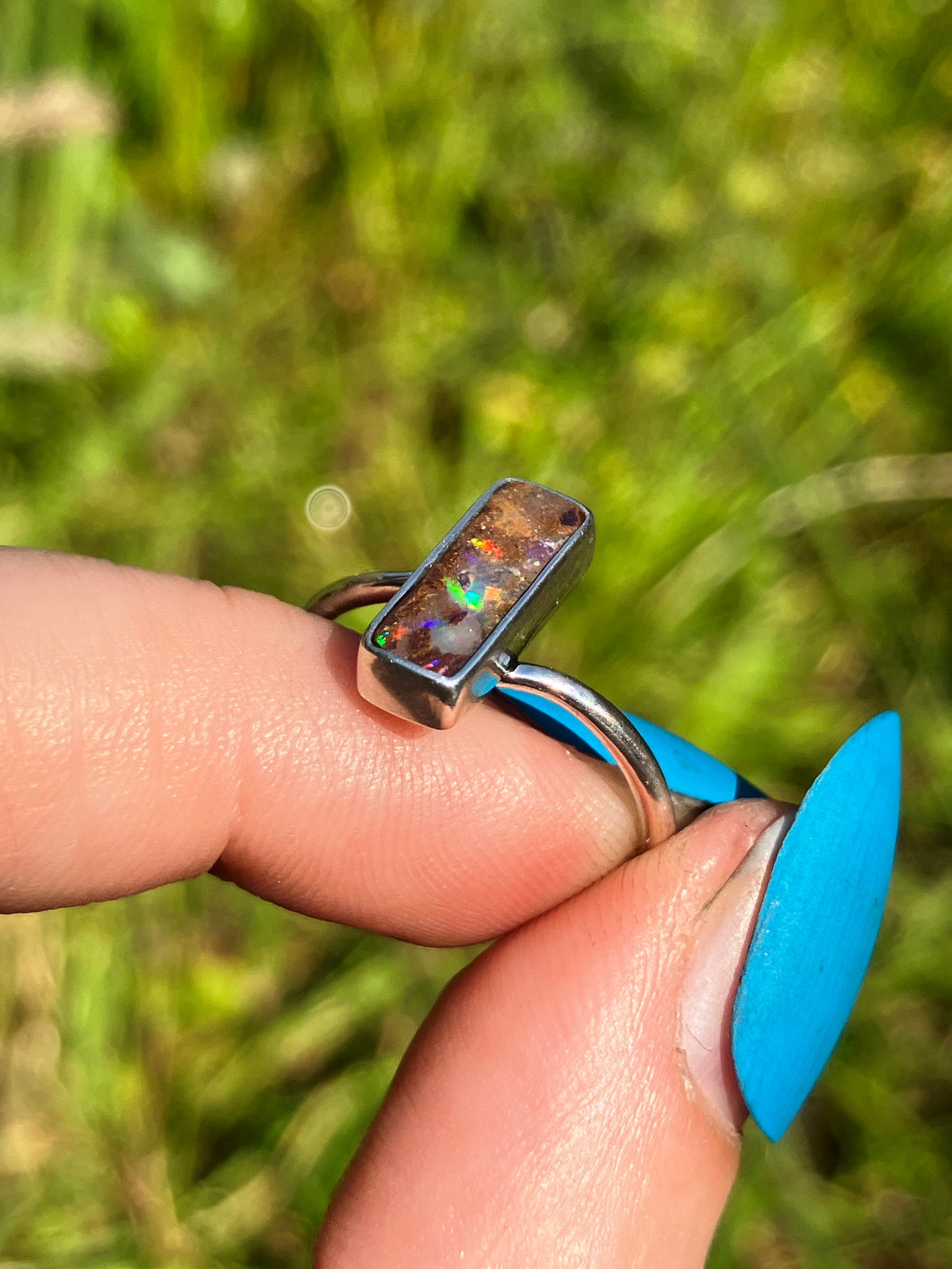 Australian Boulder Opal and Sterling Silver Ring - UK Size M