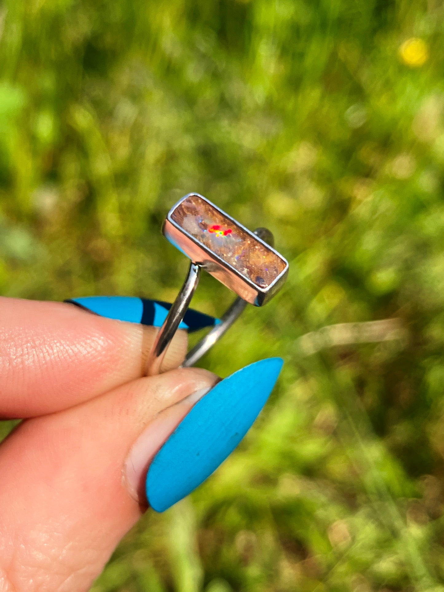 Australian Boulder Opal and Sterling Silver Ring - UK Size M