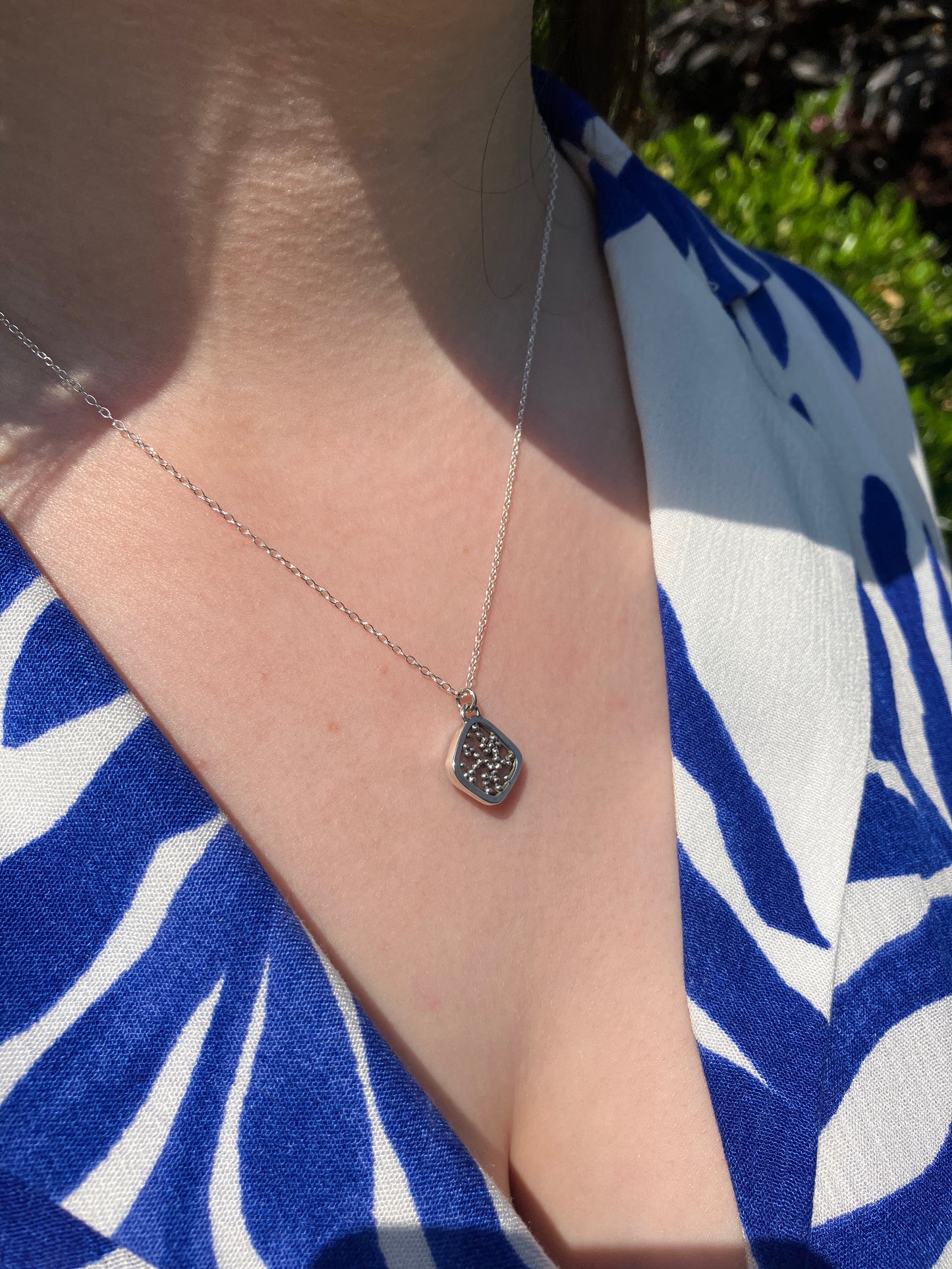 Grey Moonstone and Sterling Silver Granulation Backed Pendant Necklace