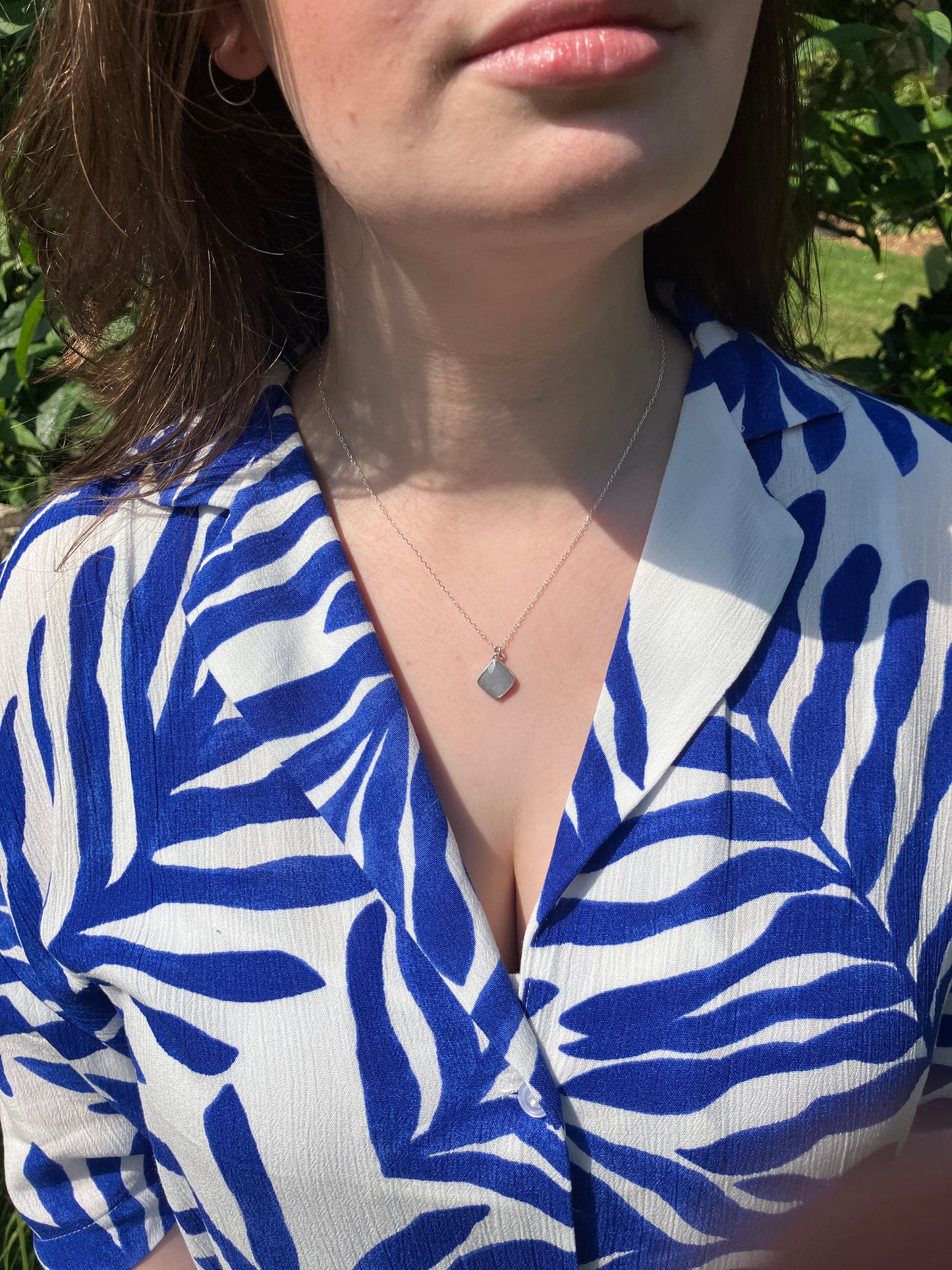 Grey Moonstone and Sterling Silver Granulation Backed Pendant Necklace