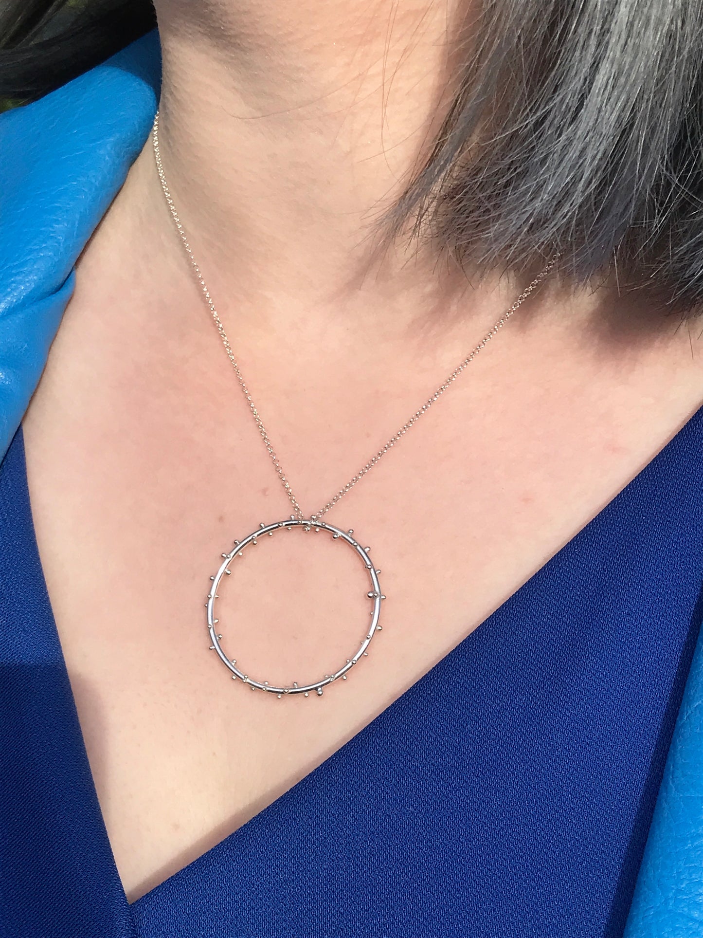 Sterling Silver Iota Circle Necklaces with Granulation in Varying Sizes