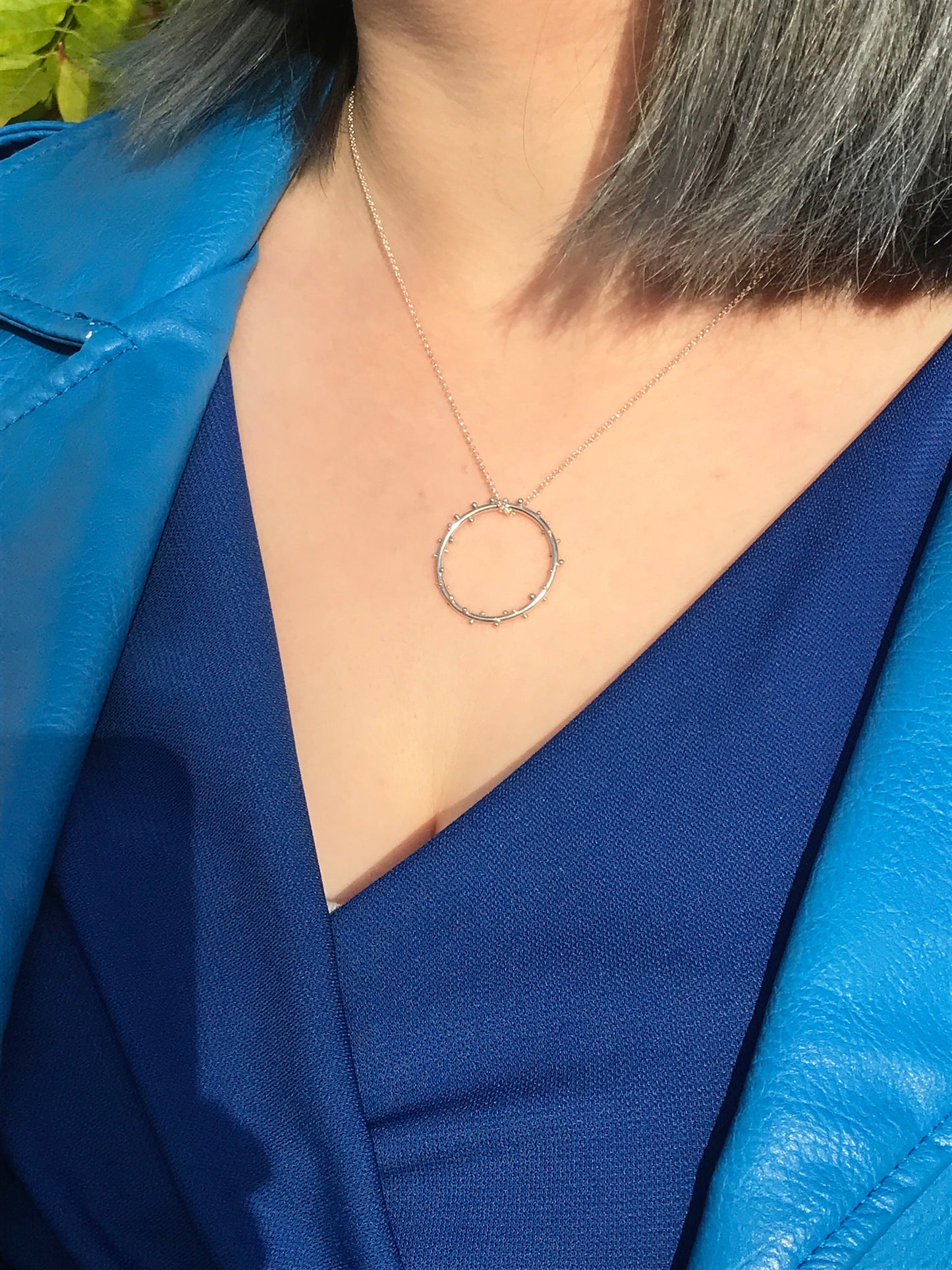 Sterling Silver Iota Circle Necklaces with Granulation in Varying Sizes