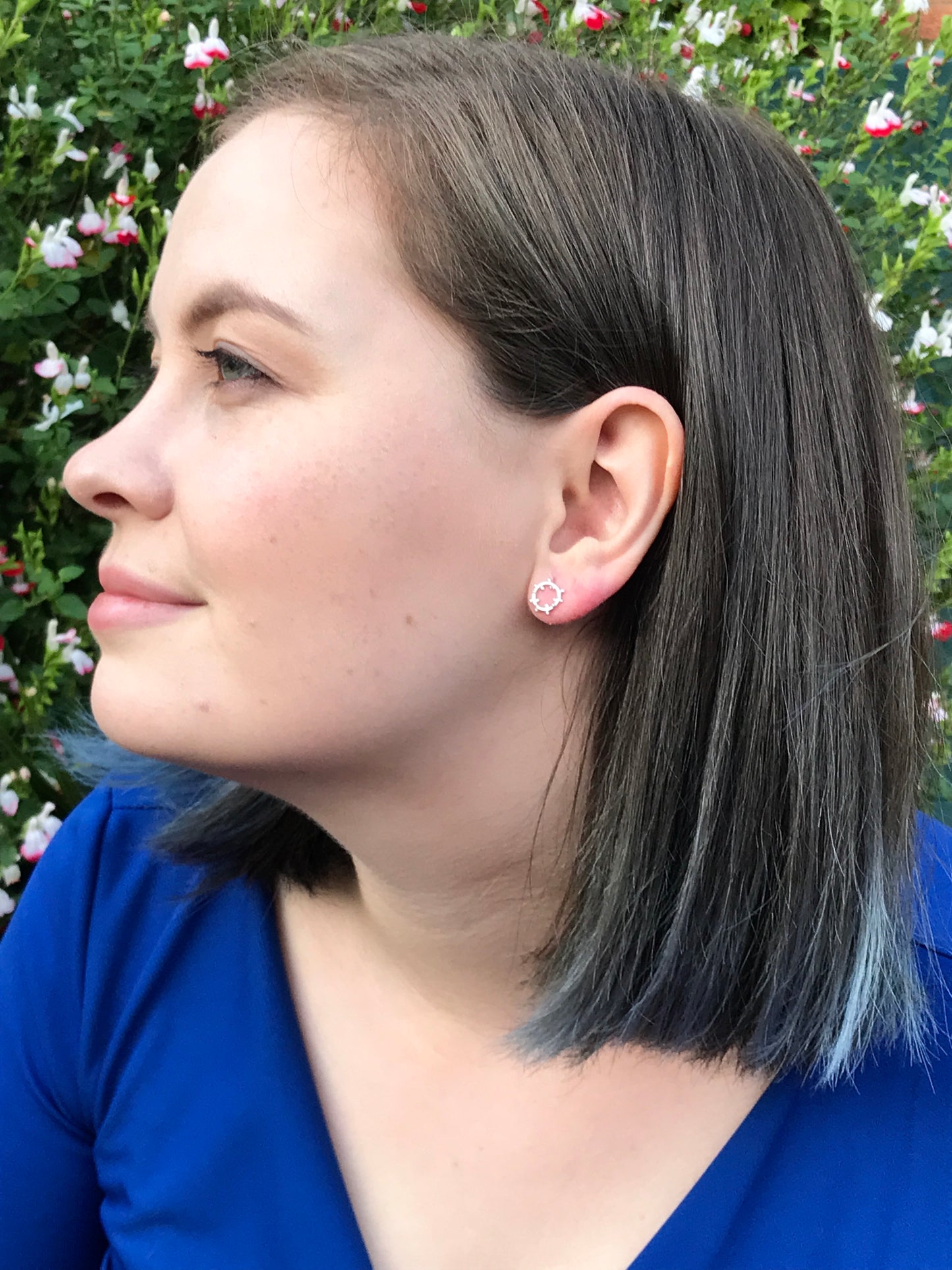 Sterling Silver Iota Circle Stud Earrings with Granulation - Mini (Silver and Black), Midi and Maxi