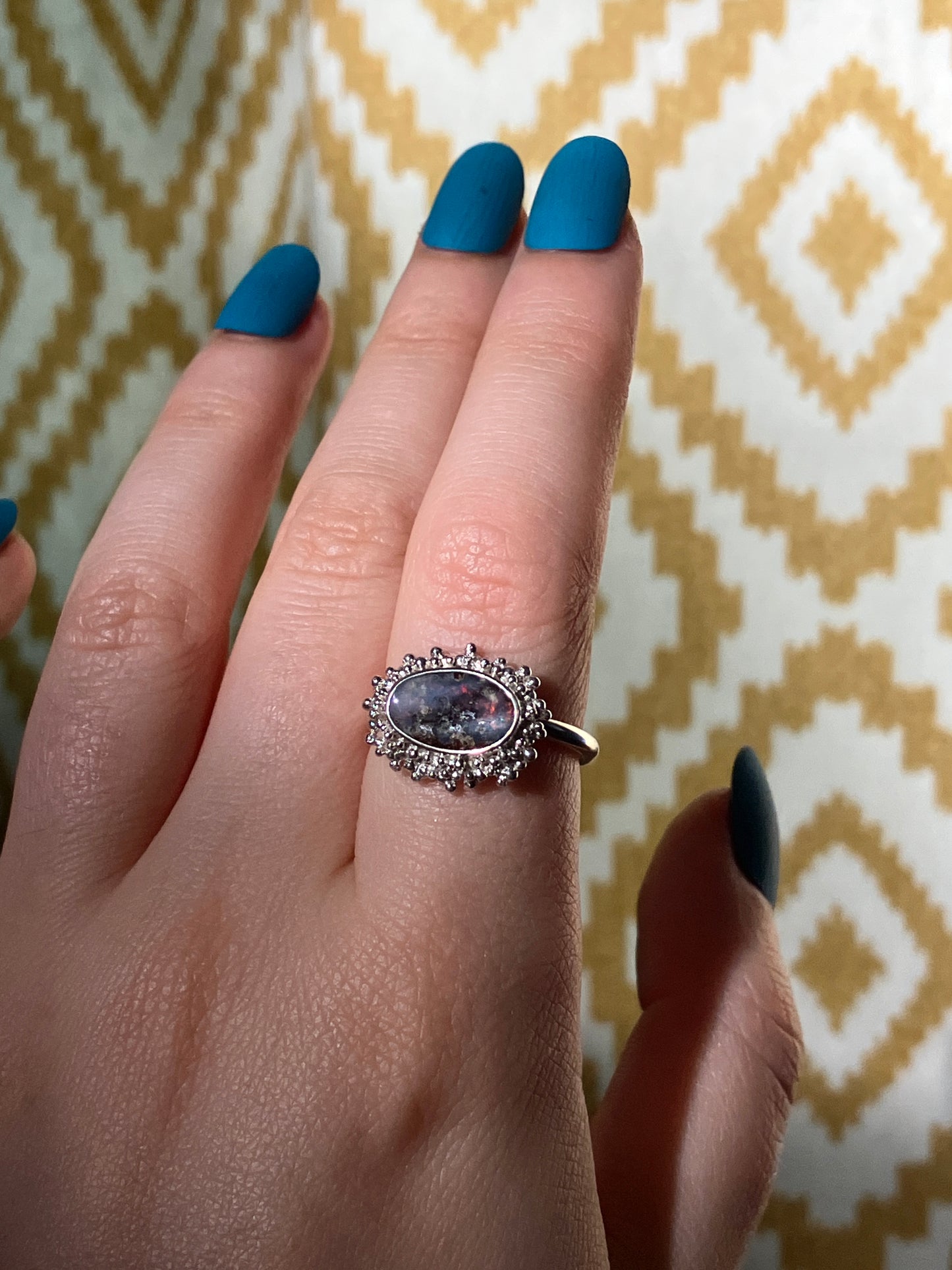 Australian Boulder Opal and Sterling Silver Statement Ring with Granulation - UK Size O