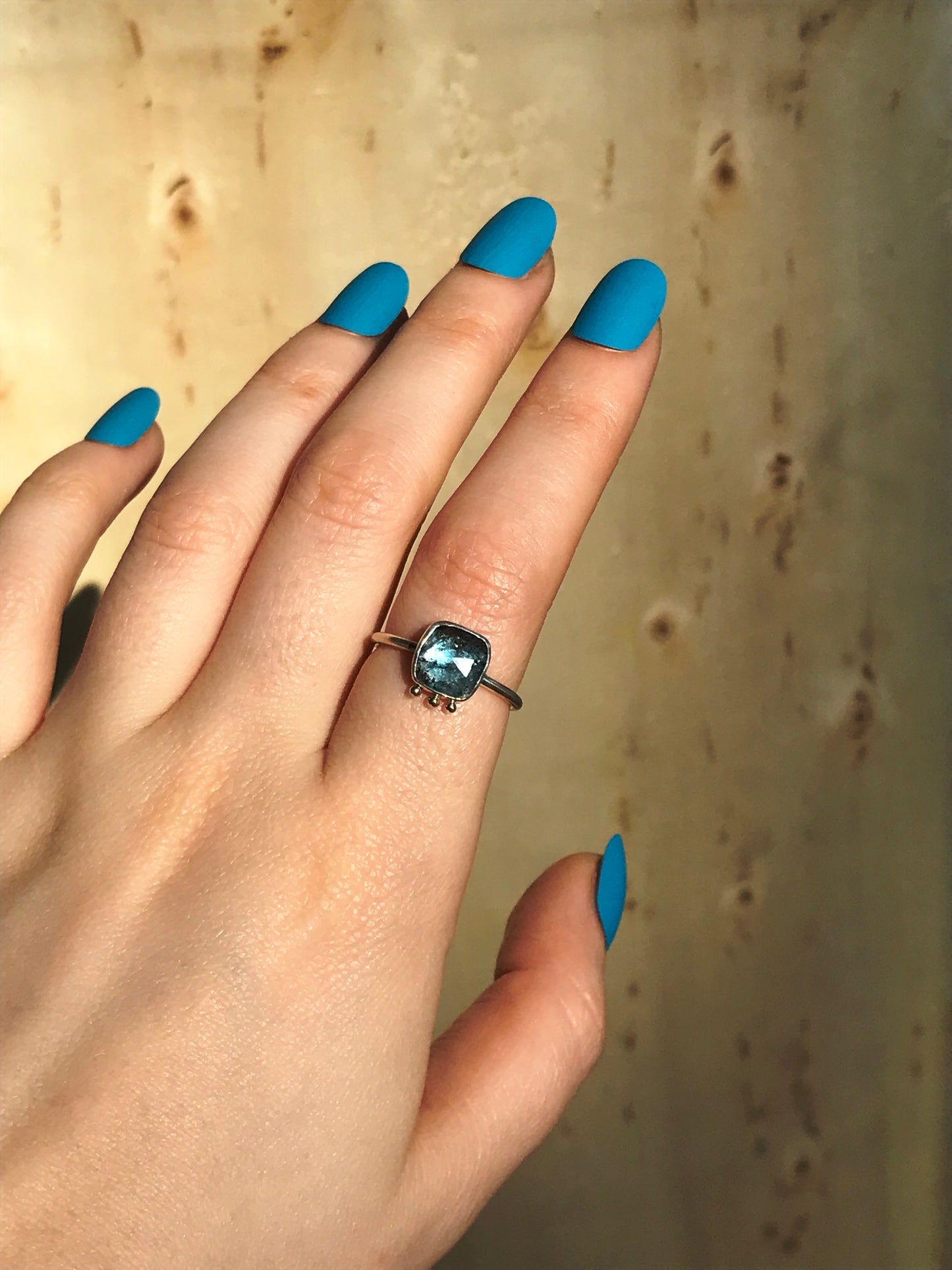 Teal Moss Kyanite, 9ct Gold and Sterling Silver Ring - UK Size L