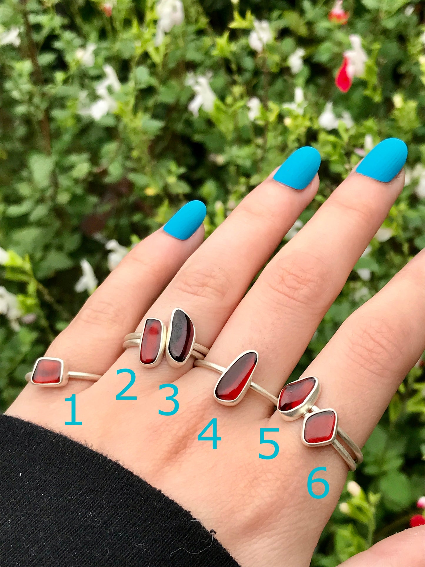 Sterling Silver and Tumbled Gemstone Rings: Amethyst, Garnet, Tiger's Eye, Carnelian, Black Tourmaline, Seraphinite, Red Jasper, Rose Quartz