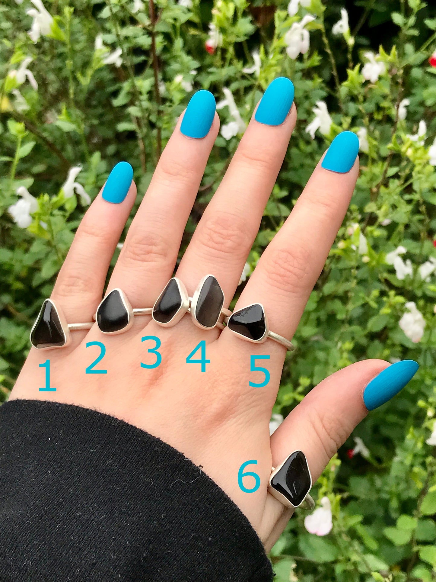 Sterling Silver and Tumbled Gemstone Rings: Amethyst, Garnet, Tiger's Eye, Carnelian, Black Tourmaline, Seraphinite, Red Jasper, Rose Quartz