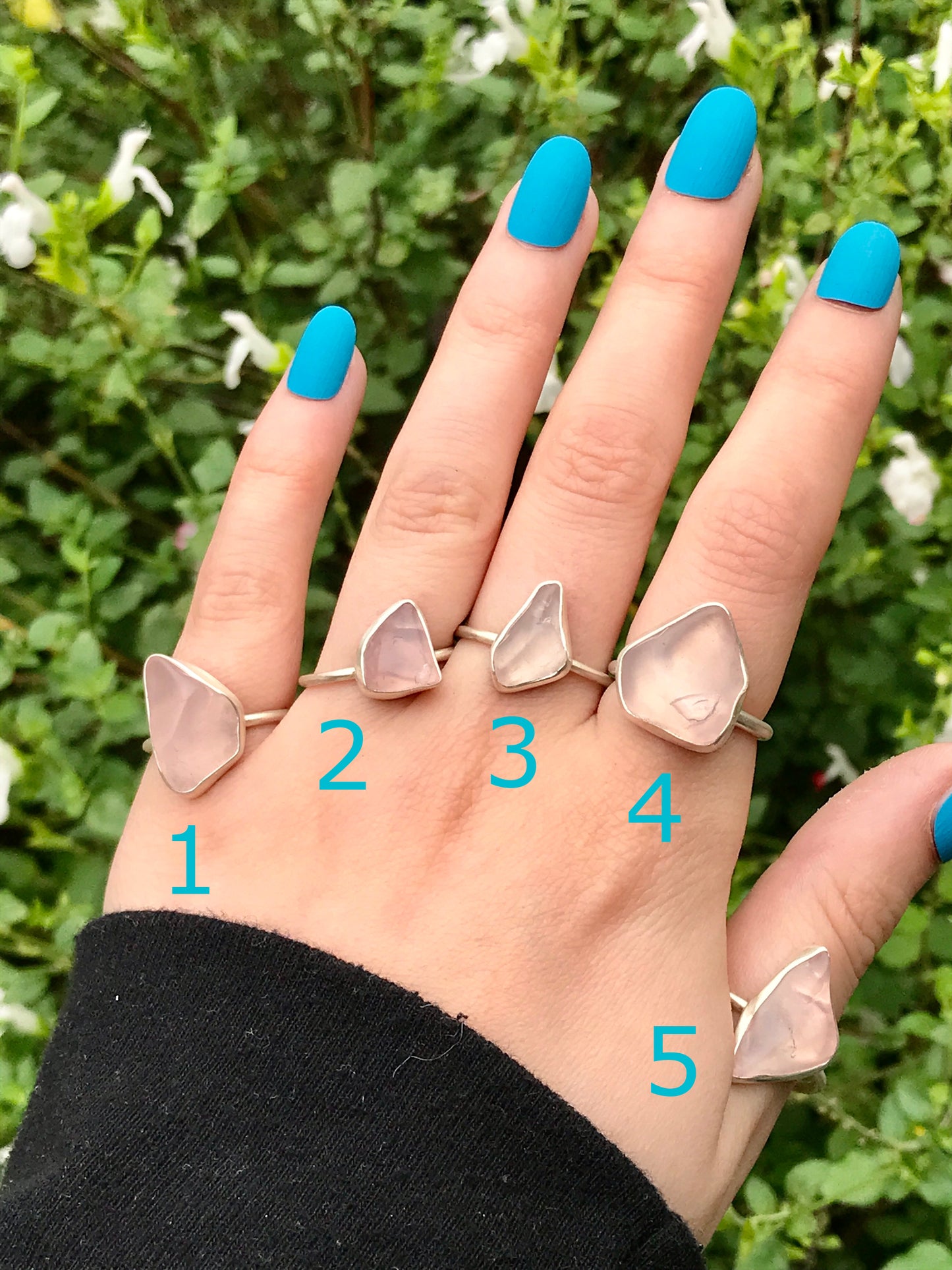 Sterling Silver and Tumbled Gemstone Rings: Amethyst, Garnet, Tiger's Eye, Carnelian, Black Tourmaline, Seraphinite, Red Jasper, Rose Quartz