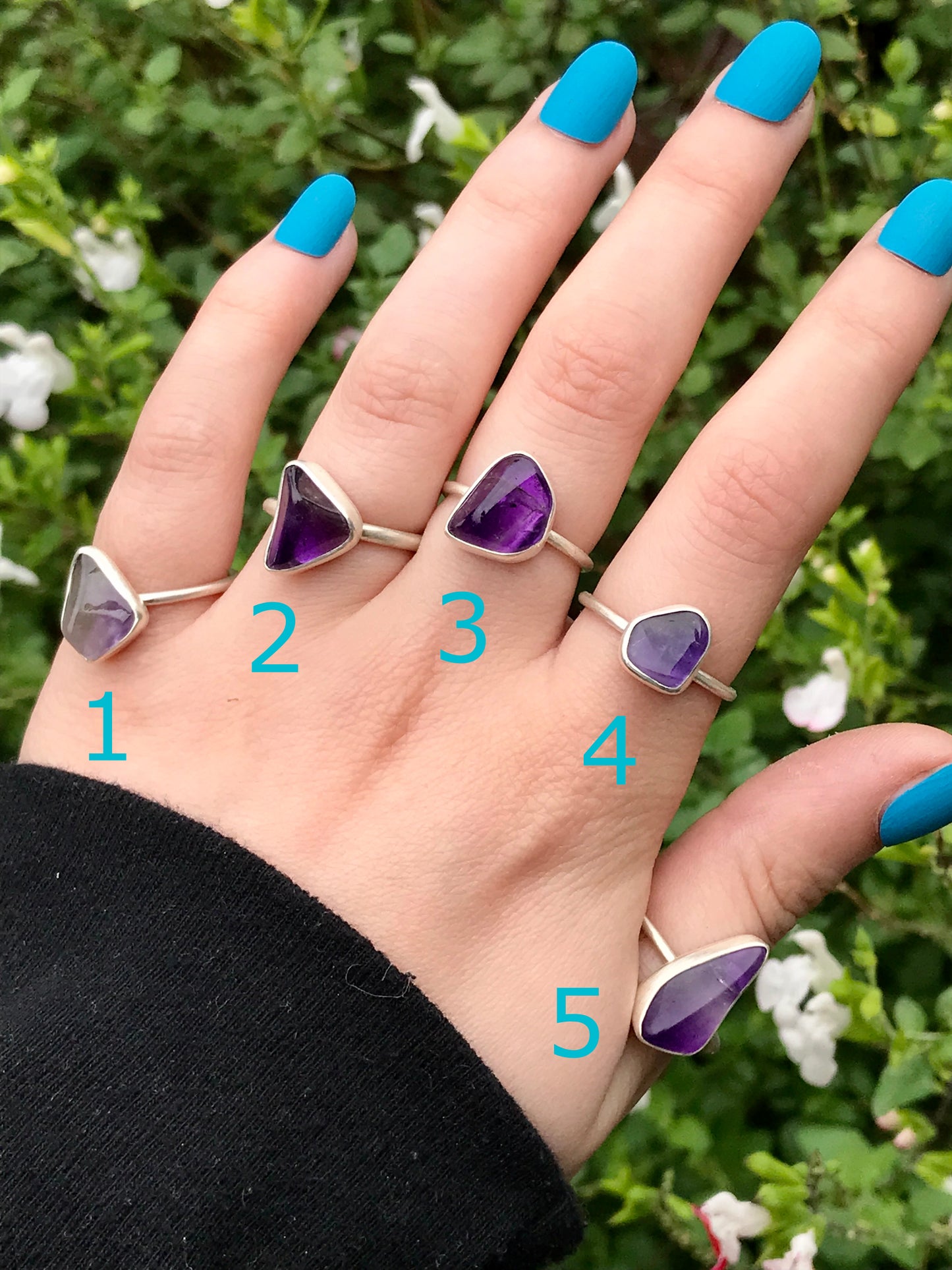 Sterling Silver and Tumbled Gemstone Rings: Amethyst, Garnet, Tiger's Eye, Carnelian, Black Tourmaline, Seraphinite, Red Jasper, Rose Quartz