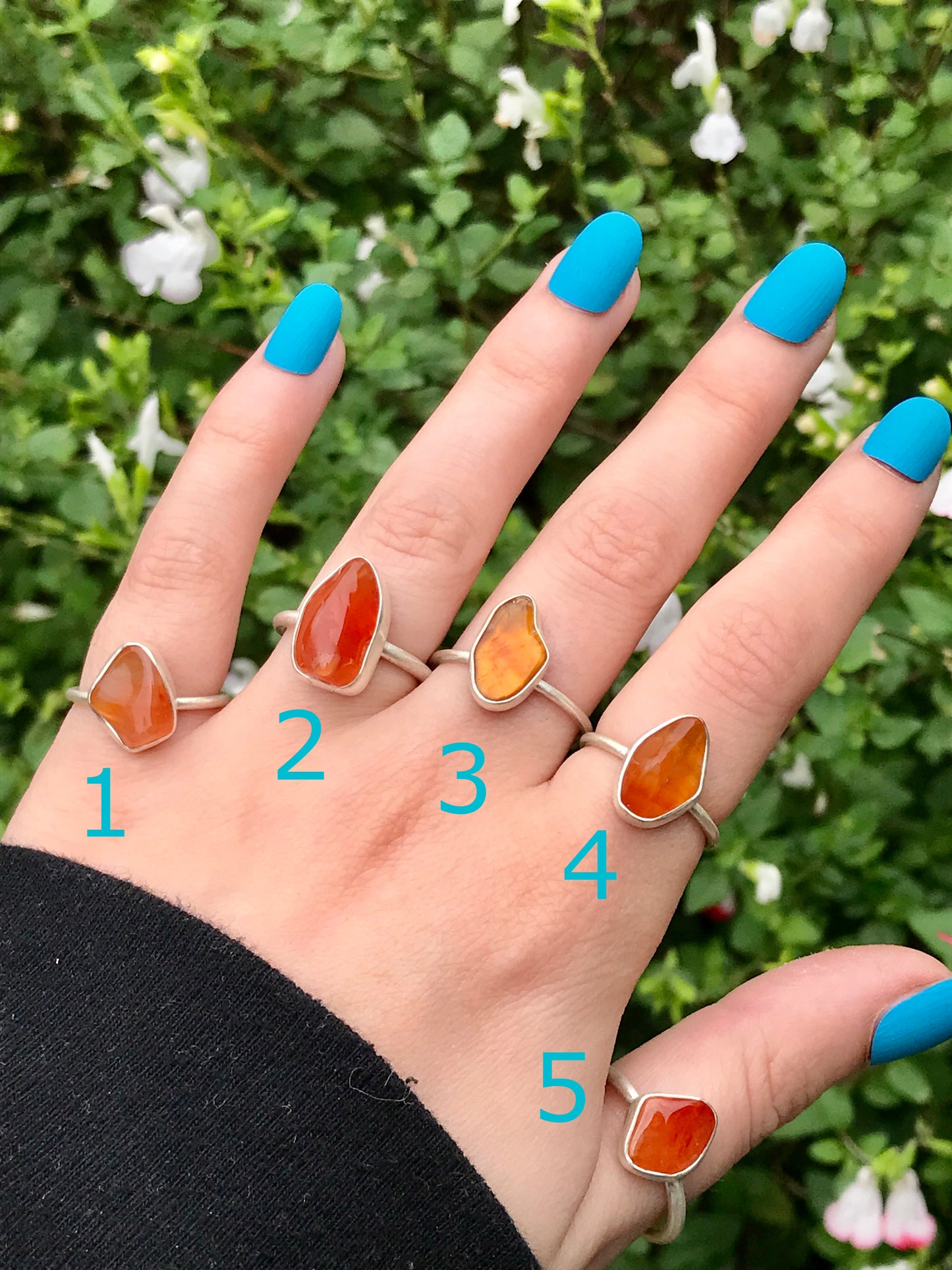 Sterling Silver and Tumbled Gemstone Rings: Amethyst, Garnet, Tiger's Eye, Carnelian, Black Tourmaline, Seraphinite, Red Jasper, Rose Quartz