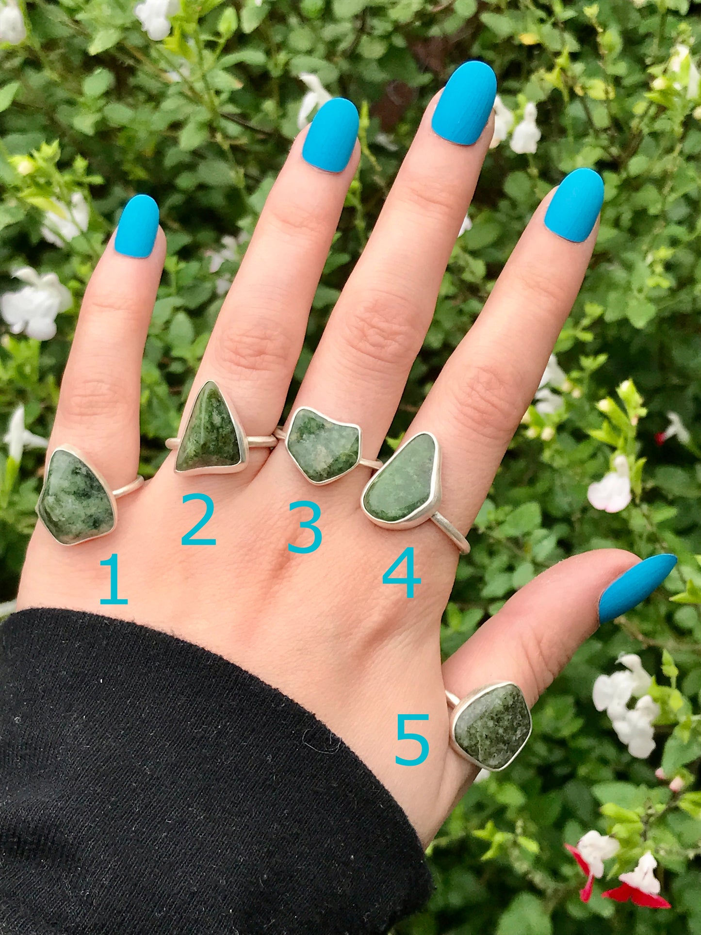 Sterling Silver and Tumbled Gemstone Rings: Amethyst, Garnet, Tiger's Eye, Carnelian, Black Tourmaline, Seraphinite, Red Jasper, Rose Quartz