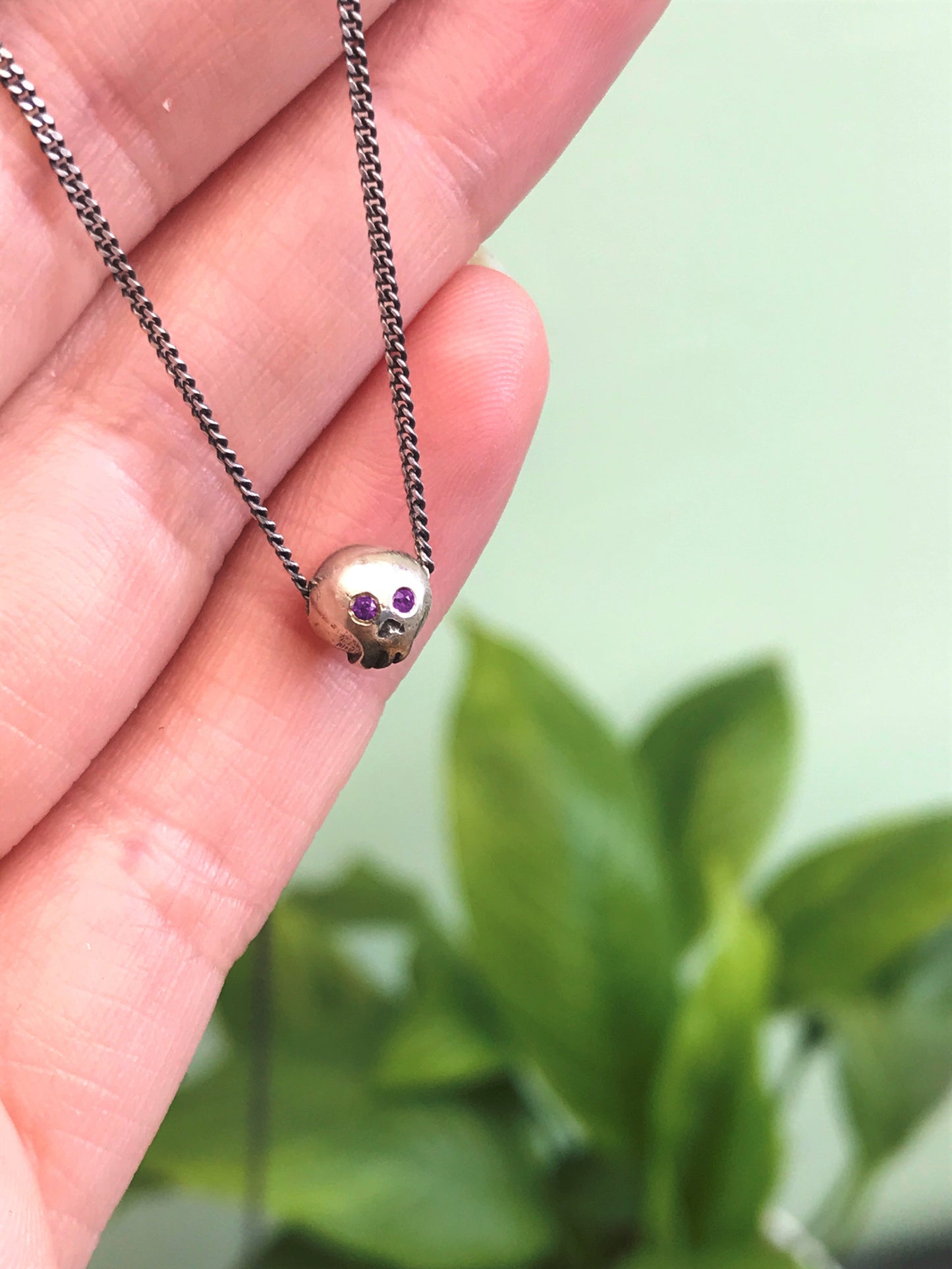 Death Becomes Her - Sterling Silver Skull Necklace with Gemstone Eyes - Ruby, Spessartite, Citrine, Tsavorite, Tourmaline, Amethyst, Sapphire