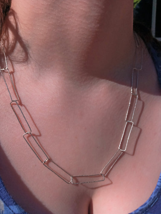 Handmade Sterling Silver Hammered Rectangular Chain Necklace