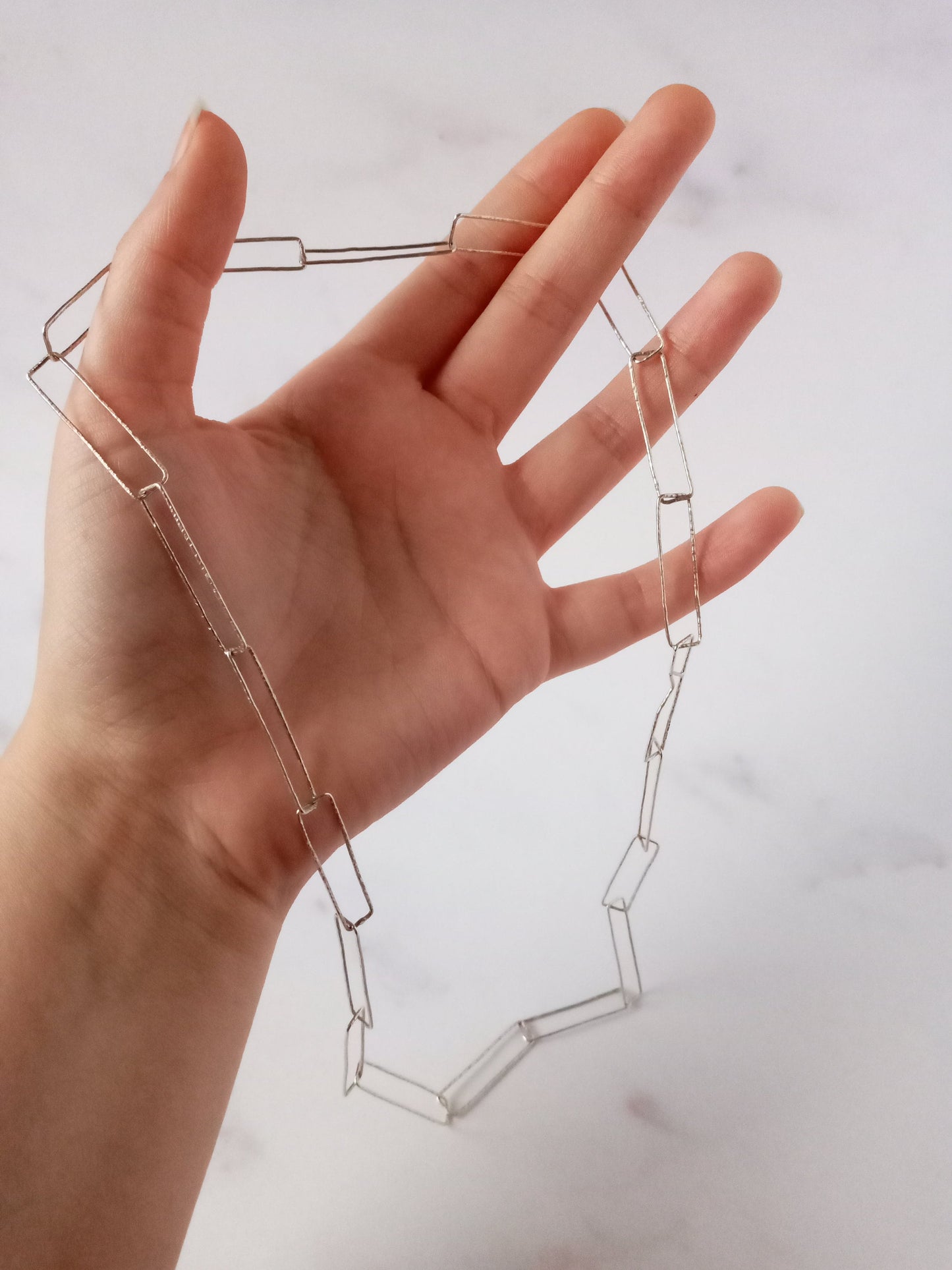 Handmade Sterling Silver Hammered Rectangular Chain Necklace