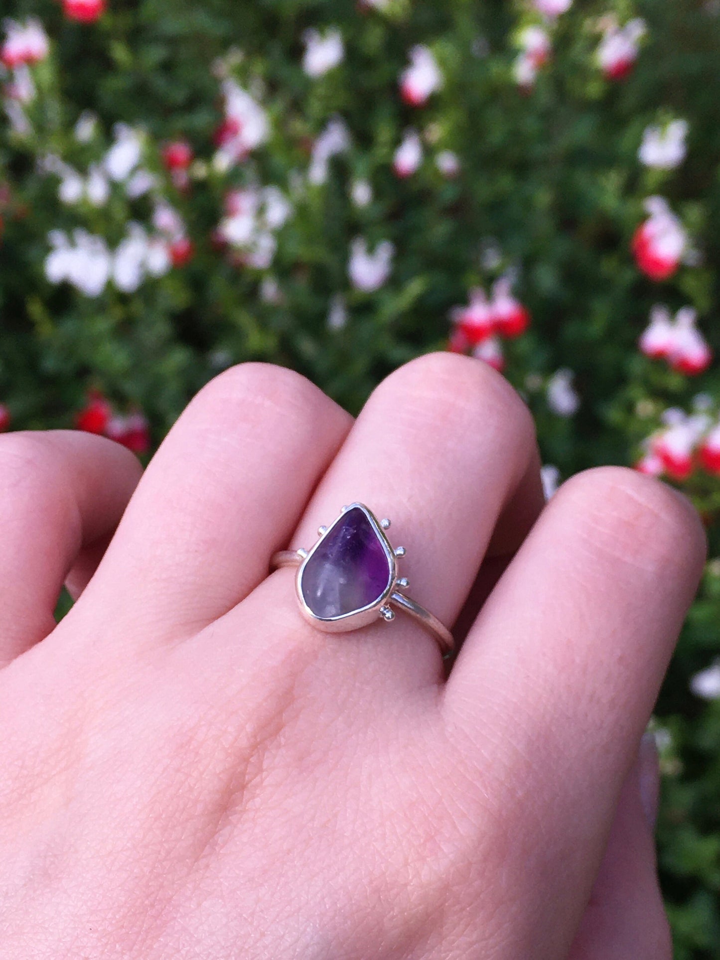 Purple Haze Ring - Amethyst and Sterling Silver Ring with Granulation - UK Size O