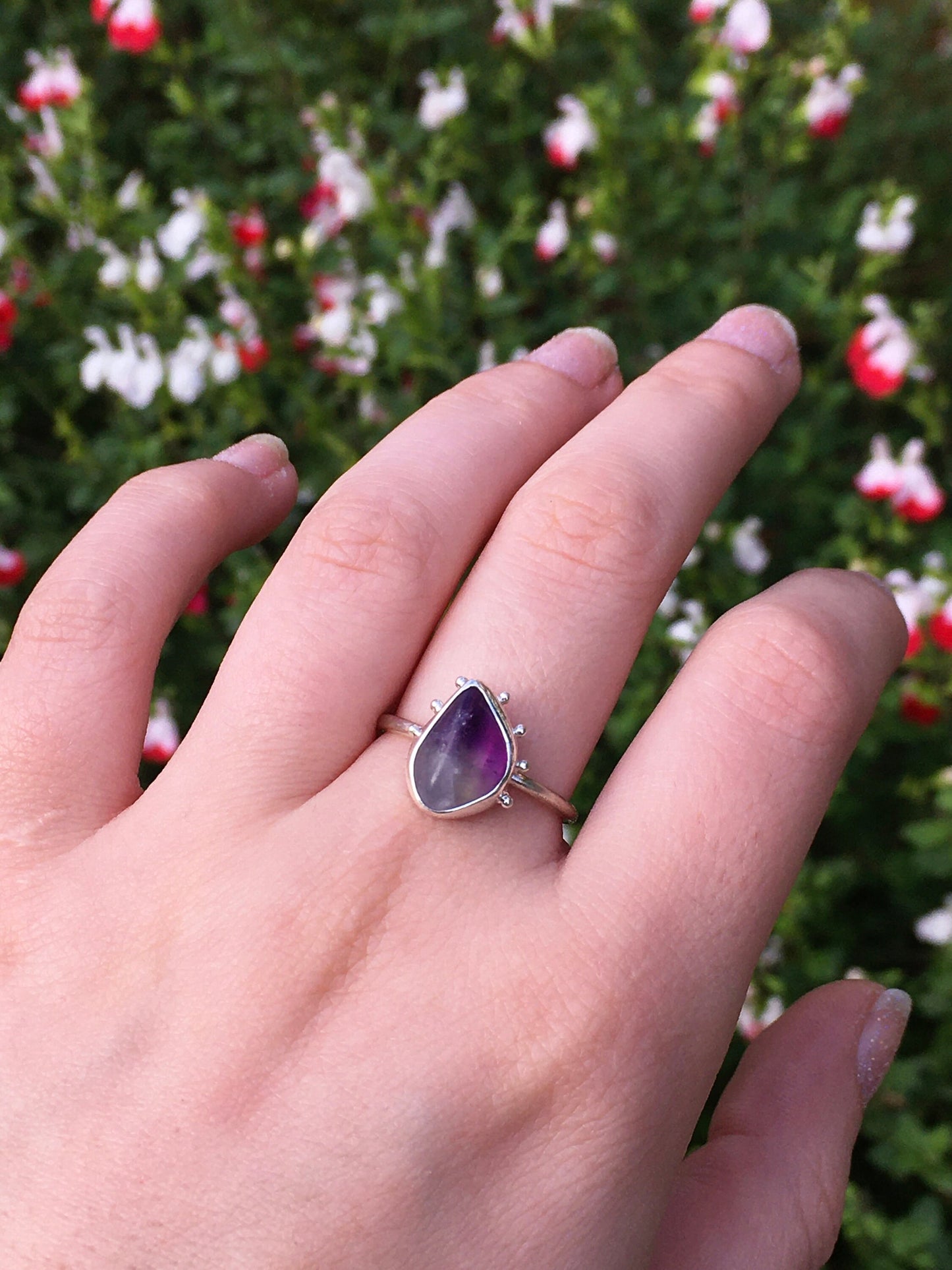 Purple Haze Ring - Amethyst and Sterling Silver Ring with Granulation - UK Size O