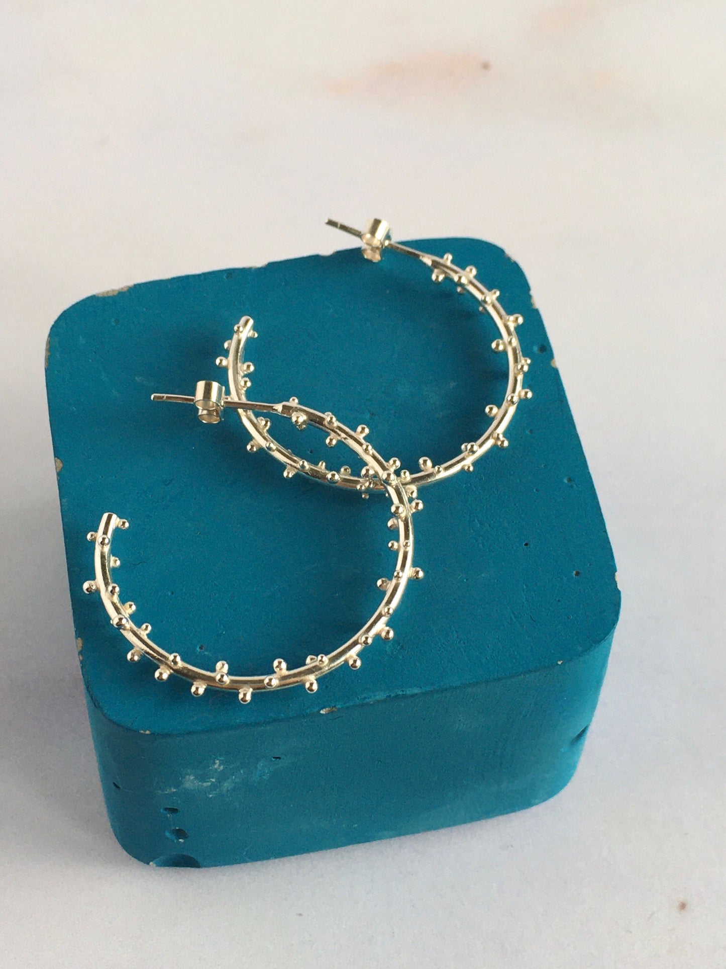 Big Sterling Silver Hoops with Granulation and Stud Closure