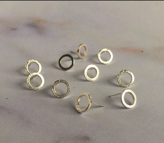 Caldera Earrings - Small Sterling Silver Circle Hammered Earrings