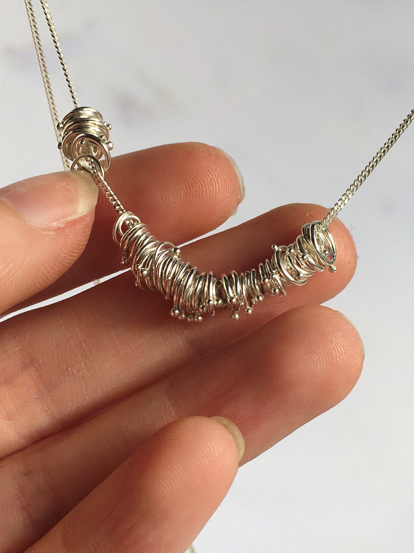 Delicate Sterling Silver Hoops and Granulation Iota Necklace