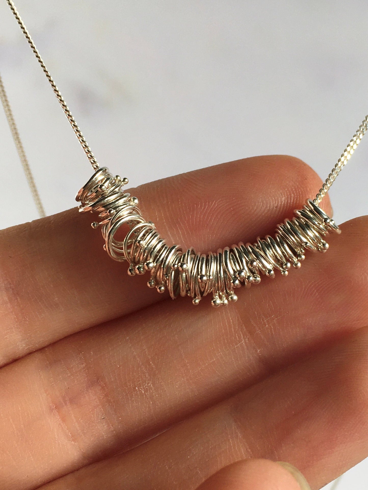 Delicate Sterling Silver Hoops and Granulation Iota Necklace