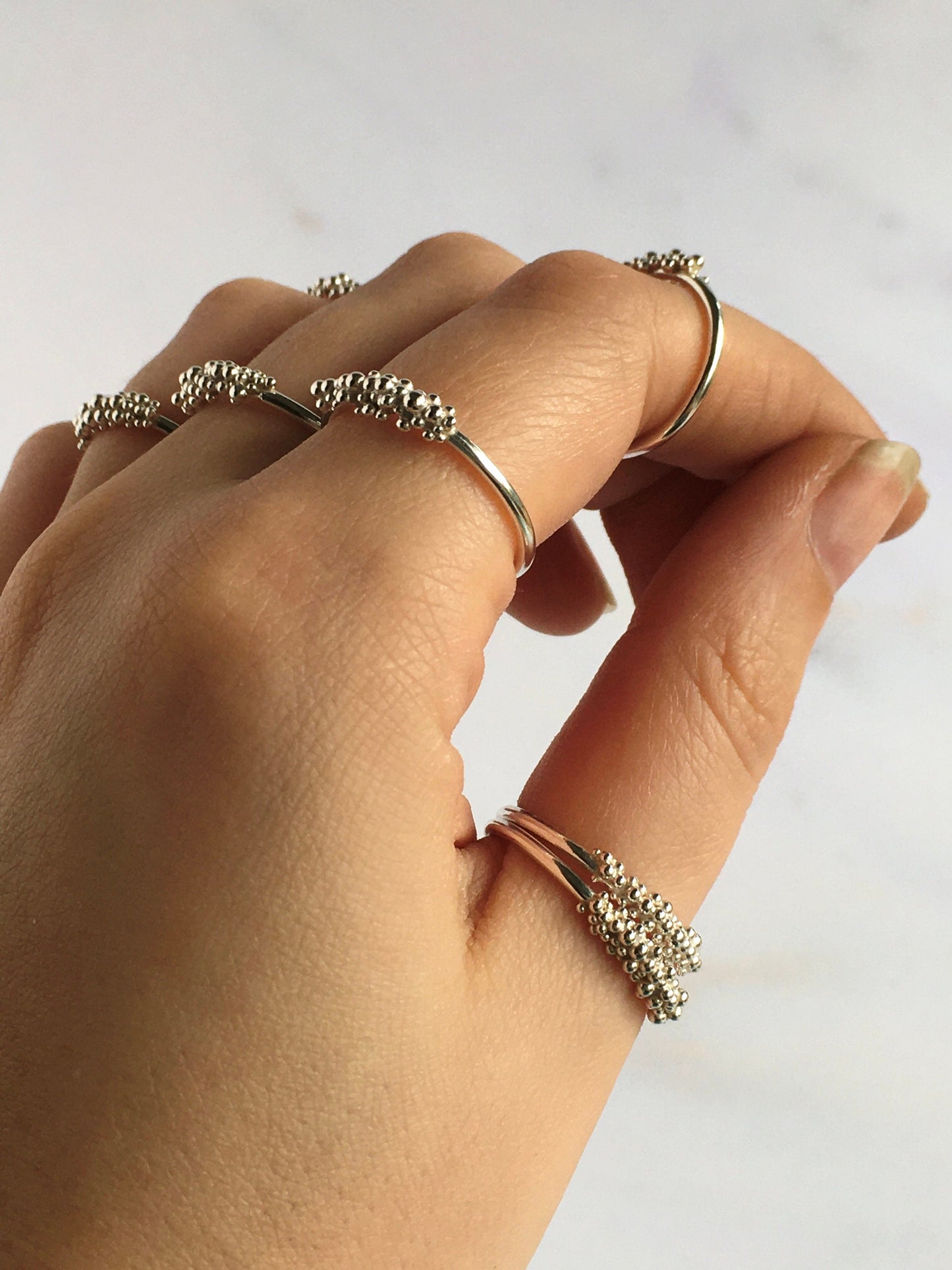 Miranda Ring - Front Granulation Sterling Silver or 9ct Gold Ring