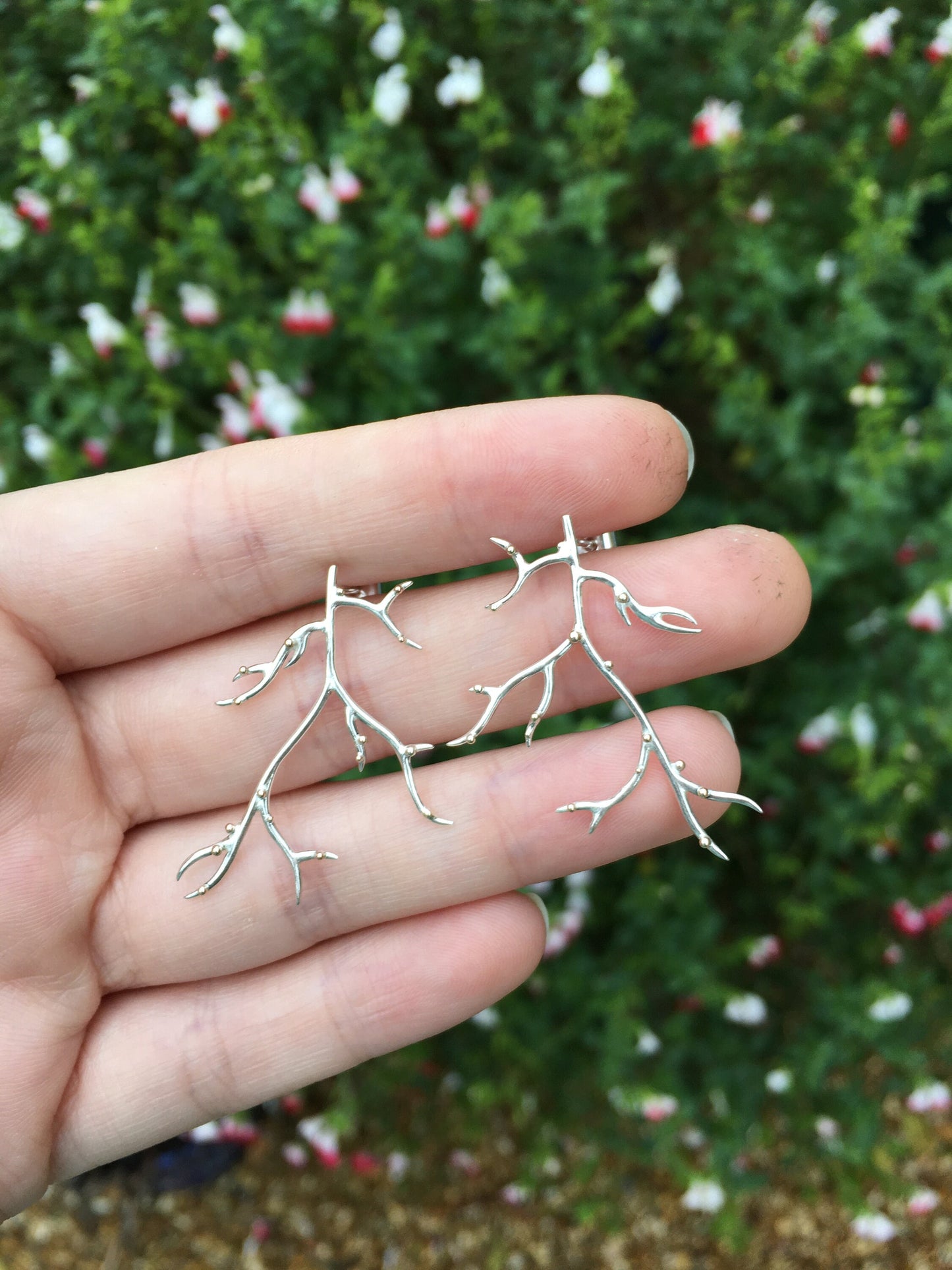 Sterling Silver and 9ct Gold Granulation Tree Branch Stud Earrings