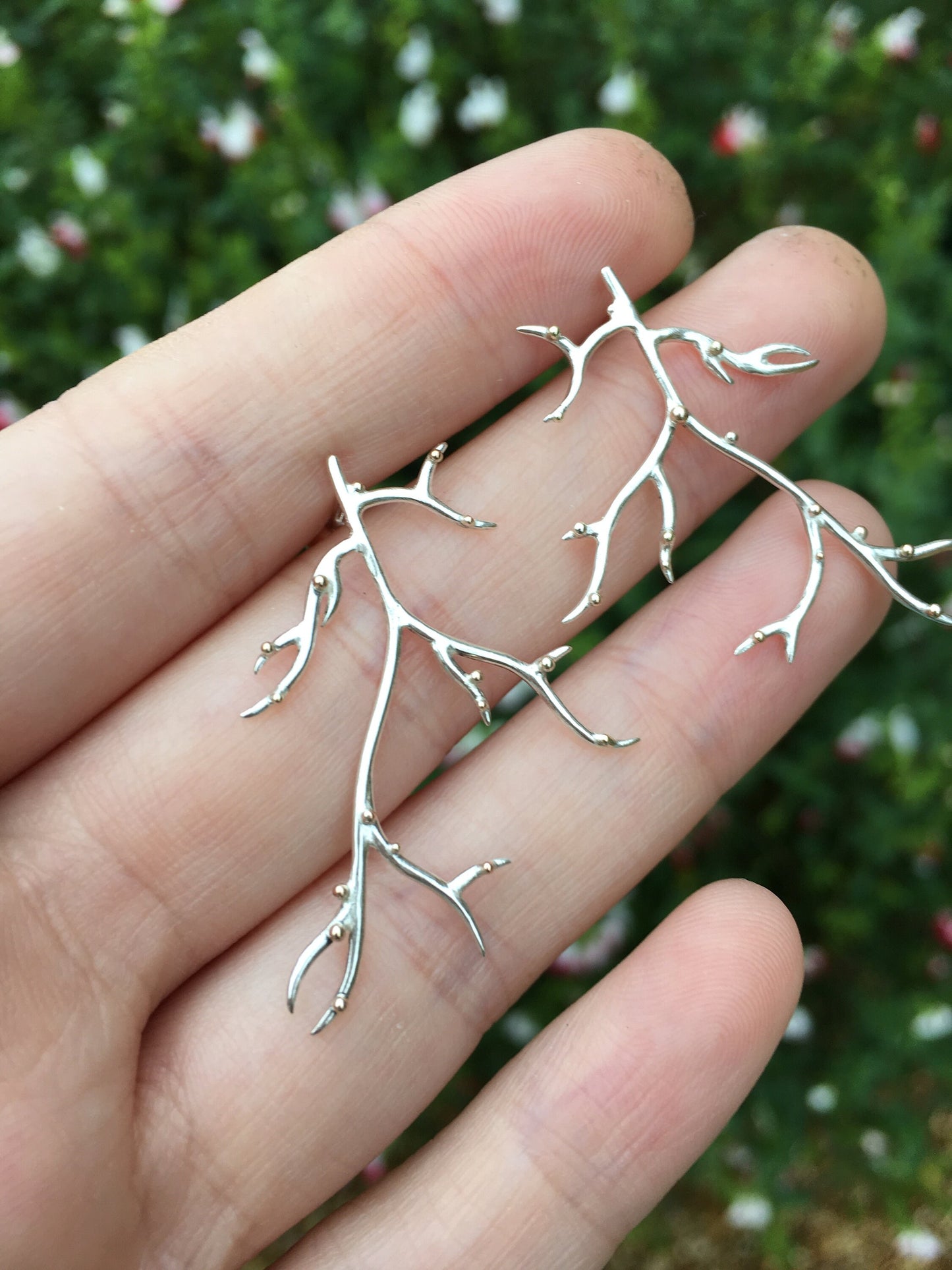 Sterling Silver and 9ct Gold Granulation Tree Branch Stud Earrings