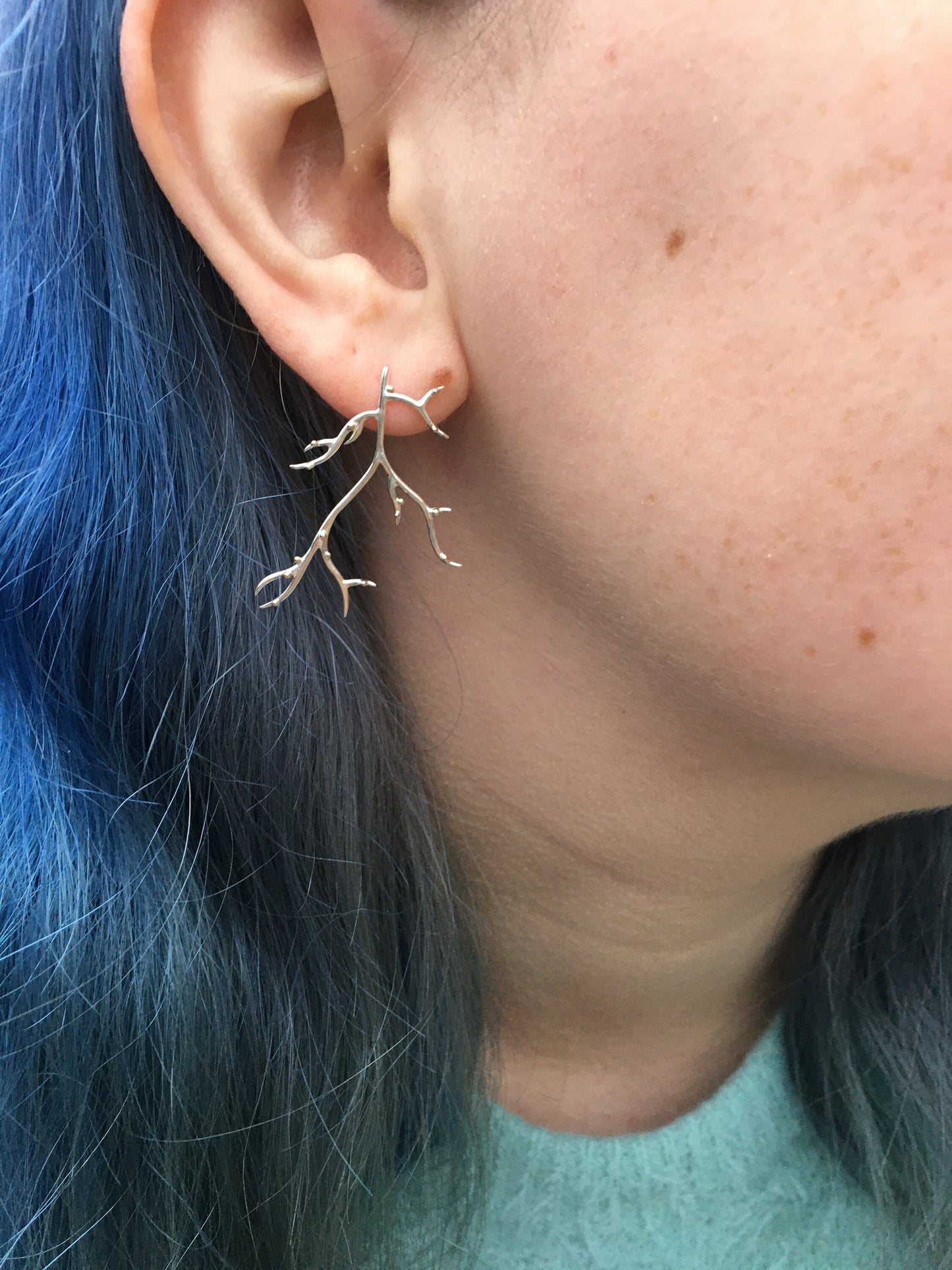 Sterling Silver and 9ct Gold Granulation Tree Branch Stud Earrings