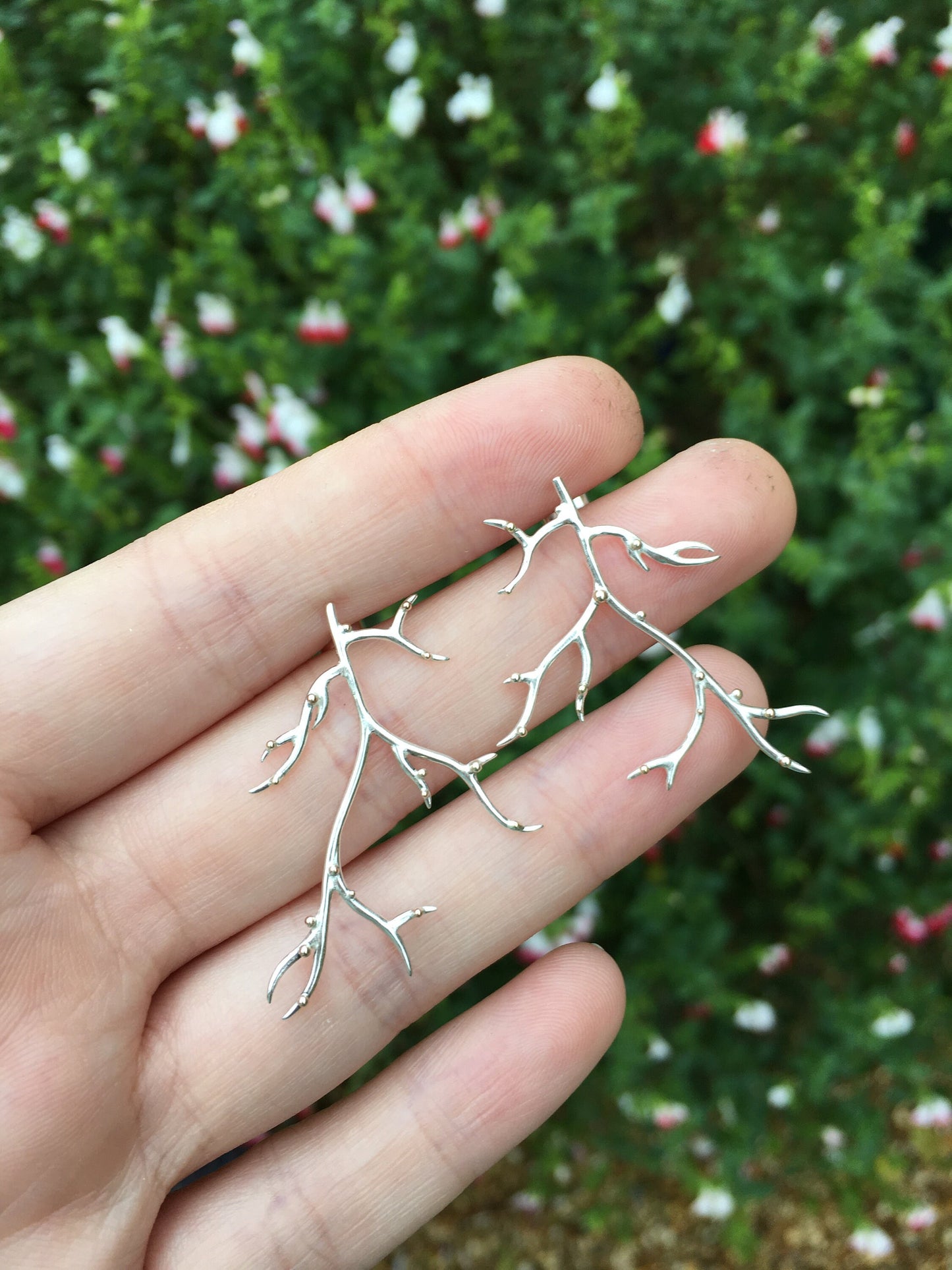 Sterling Silver and 9ct Gold Granulation Tree Branch Stud Earrings