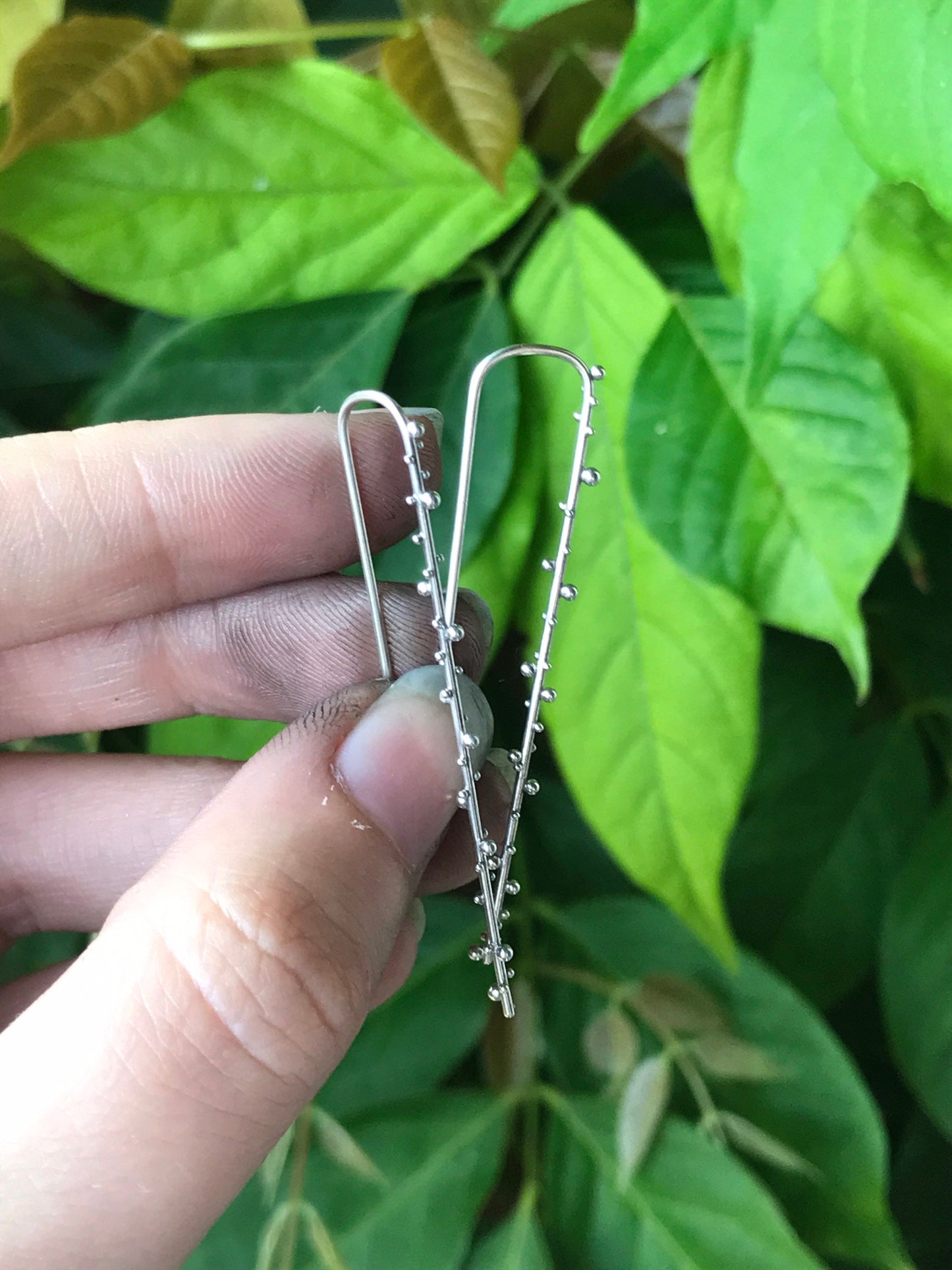 Long Sterling Silver Threader Earrings with Granulation
