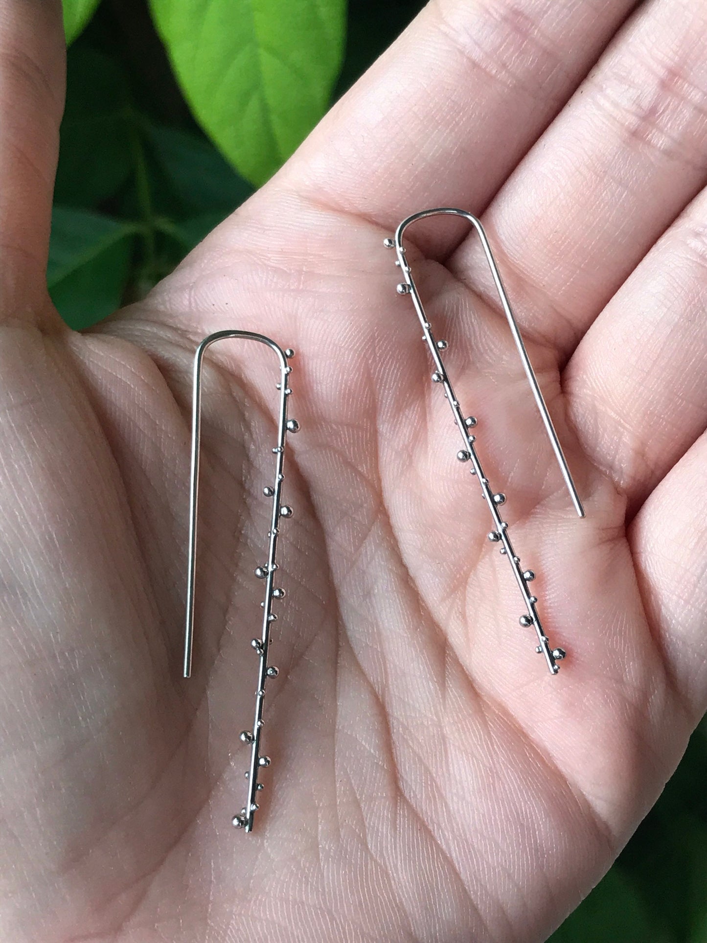 Long Sterling Silver Threader Earrings with Granulation