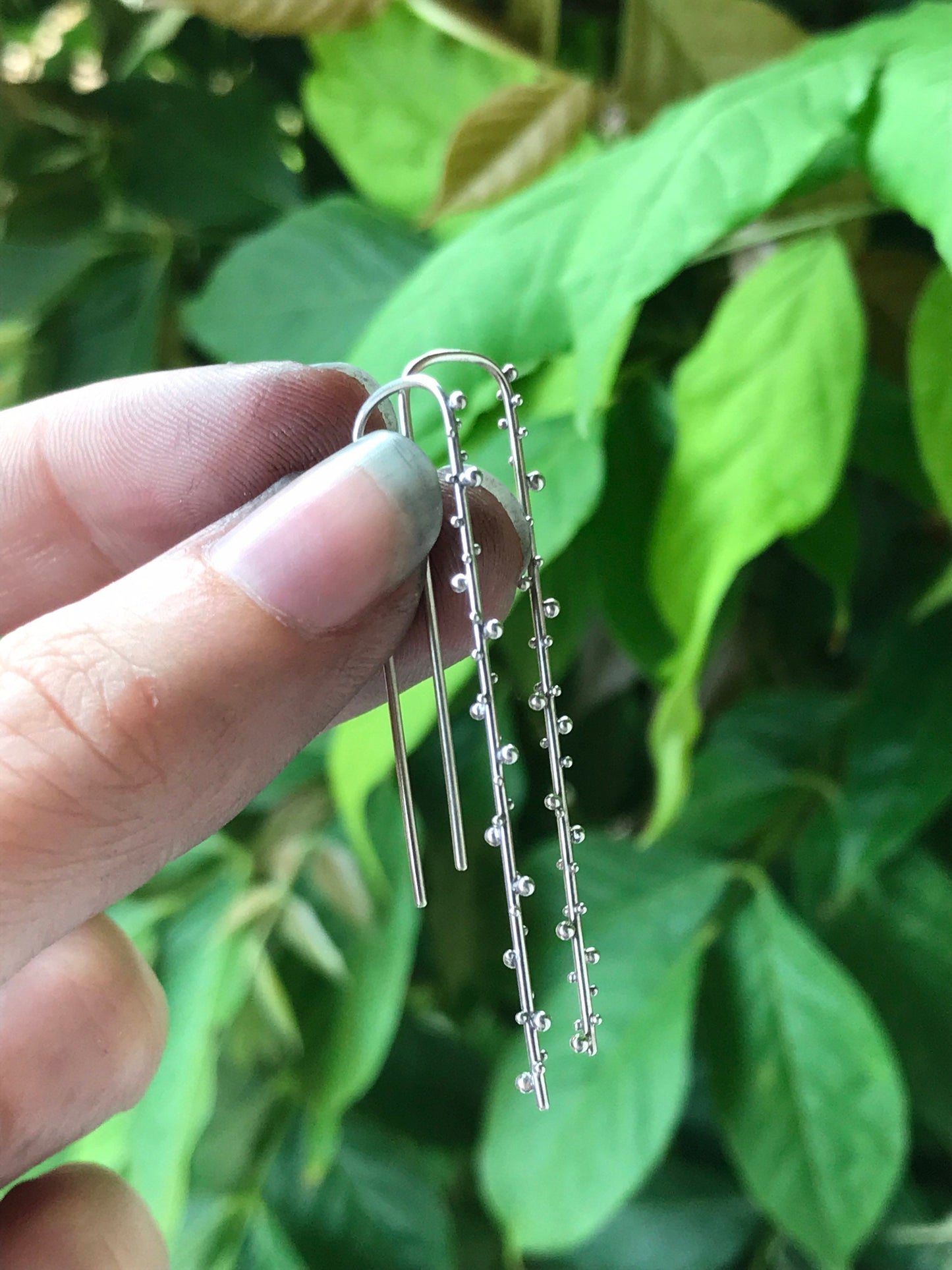 Long Sterling Silver Threader Earrings with Granulation