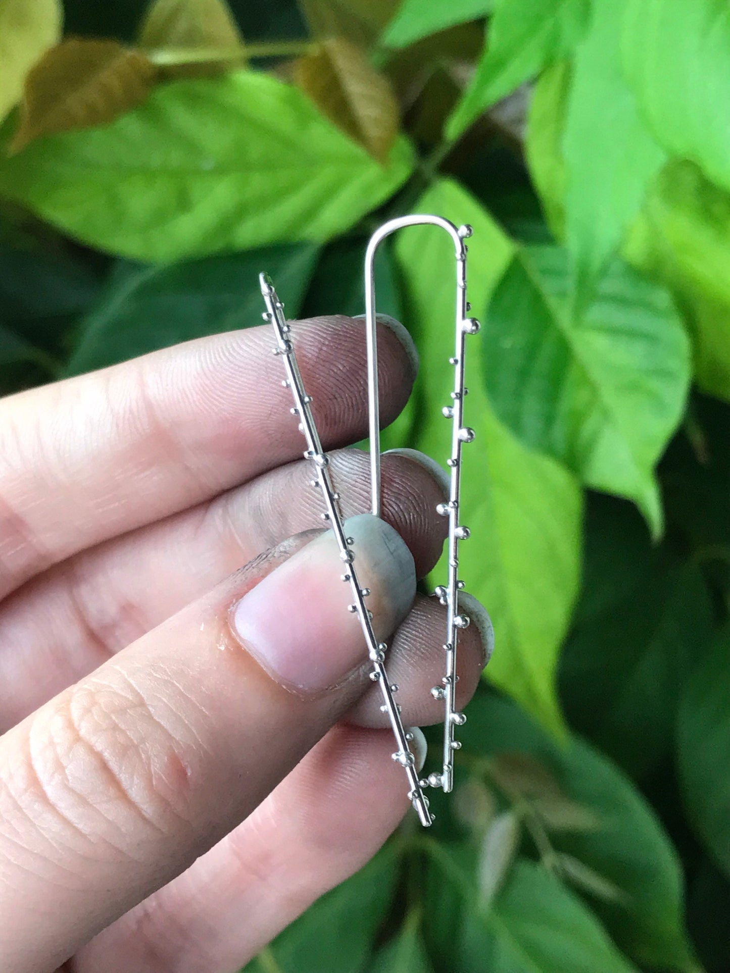 Long Sterling Silver Threader Earrings with Granulation