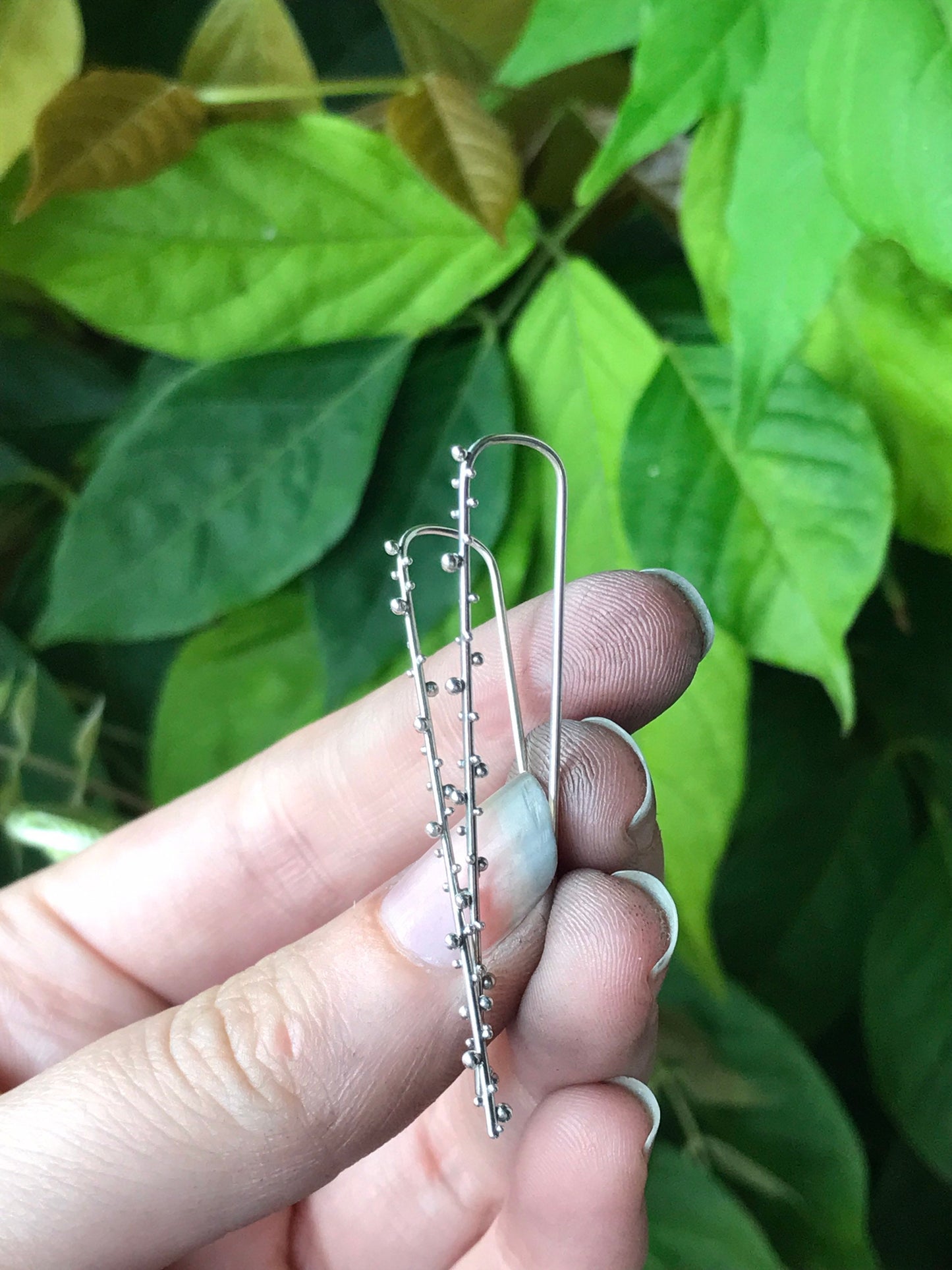 Long Sterling Silver Threader Earrings with Granulation