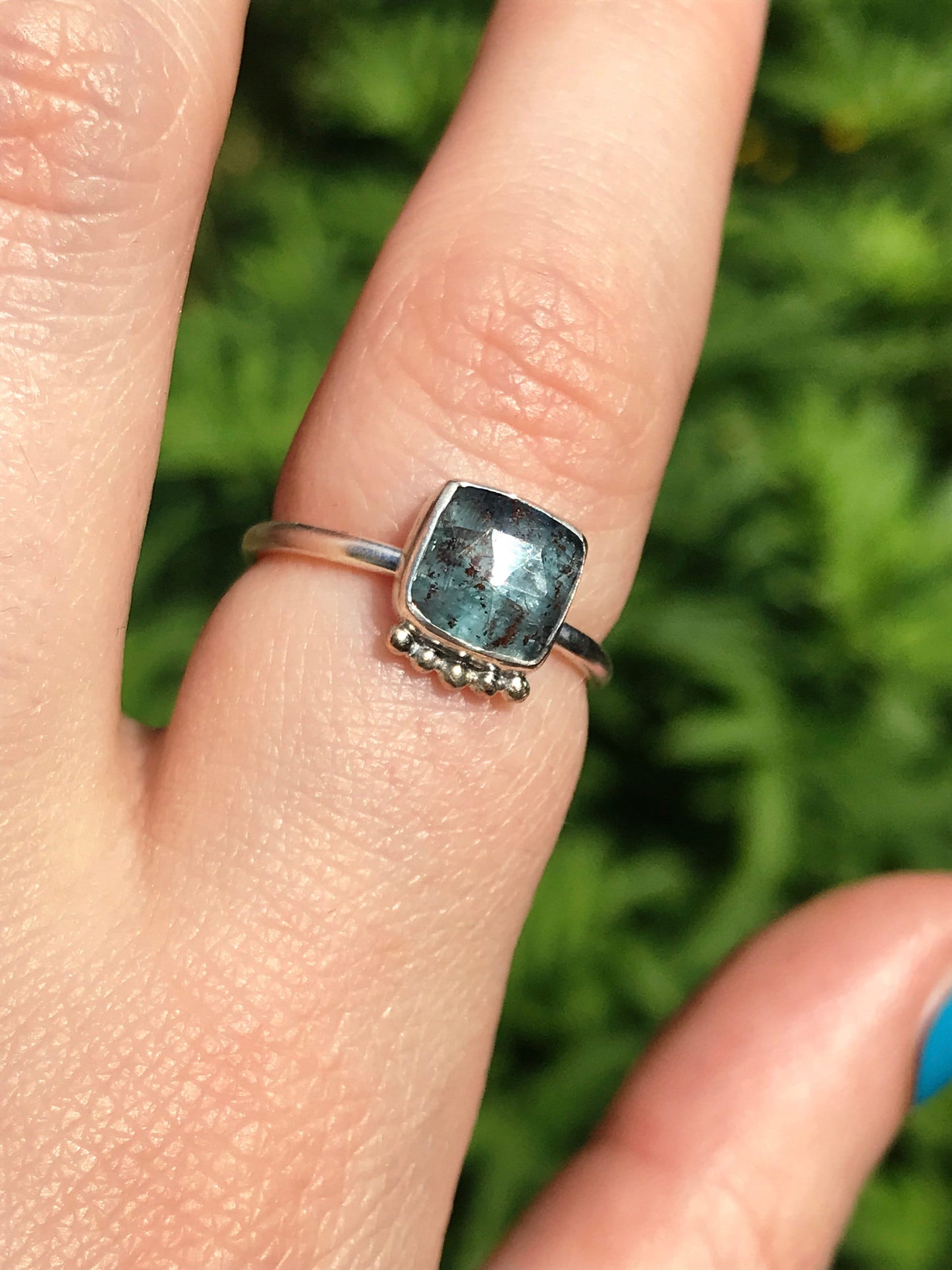 Teal Moss Kyanite, 9ct Gold and Sterling Silver Ring - UK Size L