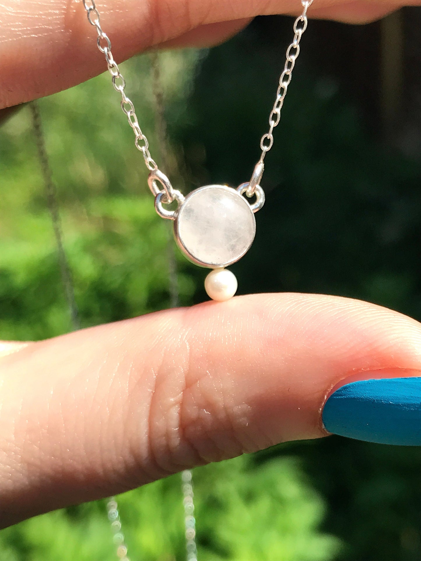 Rose Quartz, Freshwater Pearl and Sterling Silver Necklace with Sterling Silver Chain