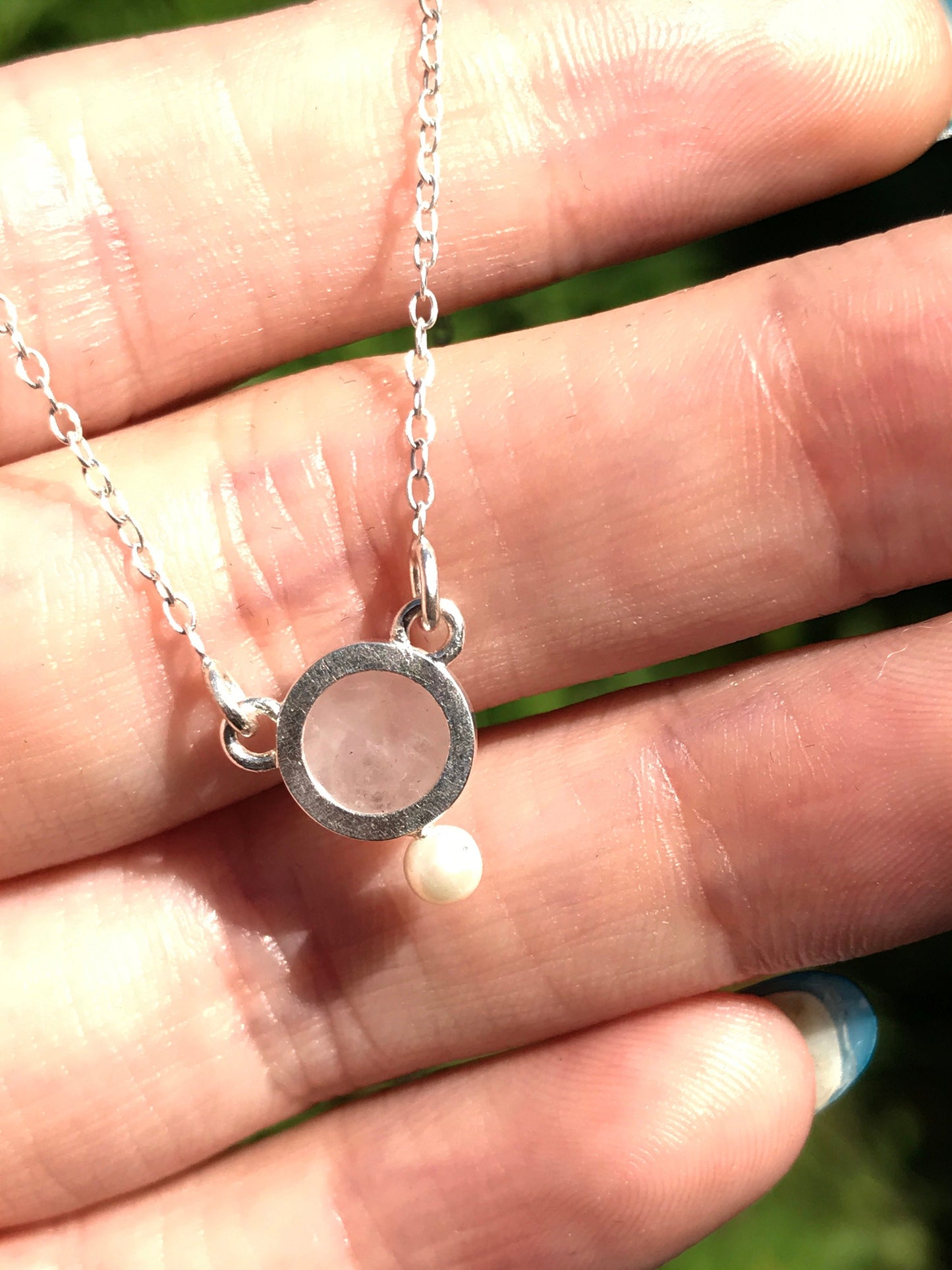 Rose Quartz, Freshwater Pearl and Sterling Silver Necklace with Sterling Silver Chain