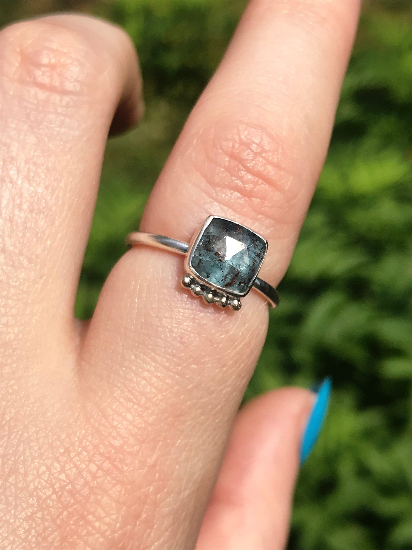 Teal Moss Kyanite, 9ct Gold and Sterling Silver Ring - UK Size L