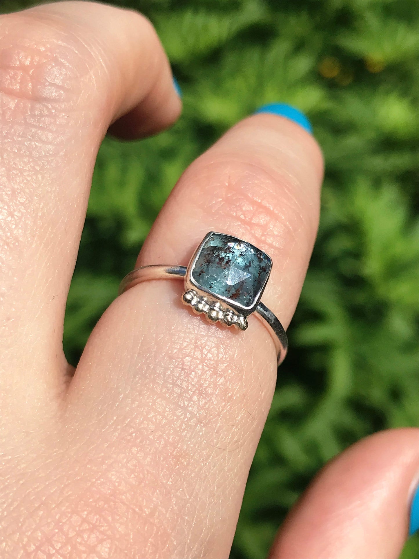 Teal Moss Kyanite, 9ct Gold and Sterling Silver Ring - UK Size L